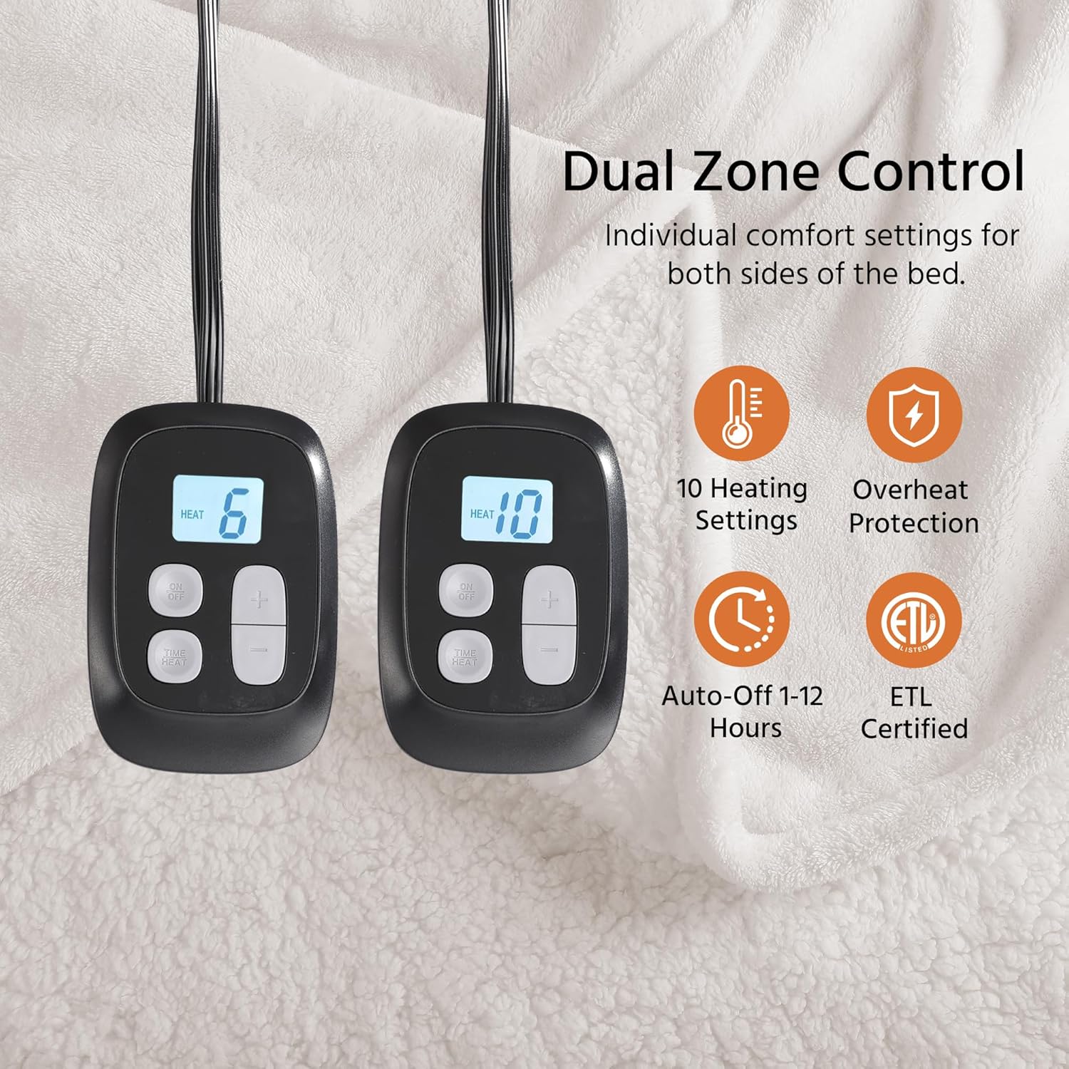 Electric Heated Blanket Queen Size 84x90 Inch - Super Soft Flannel, 10 Heat Settings, 1-12H Automatic Shutoff, Dual Zone Controls, Machine Washable, Ideal for Couch & Sleeping (White) - Image 3