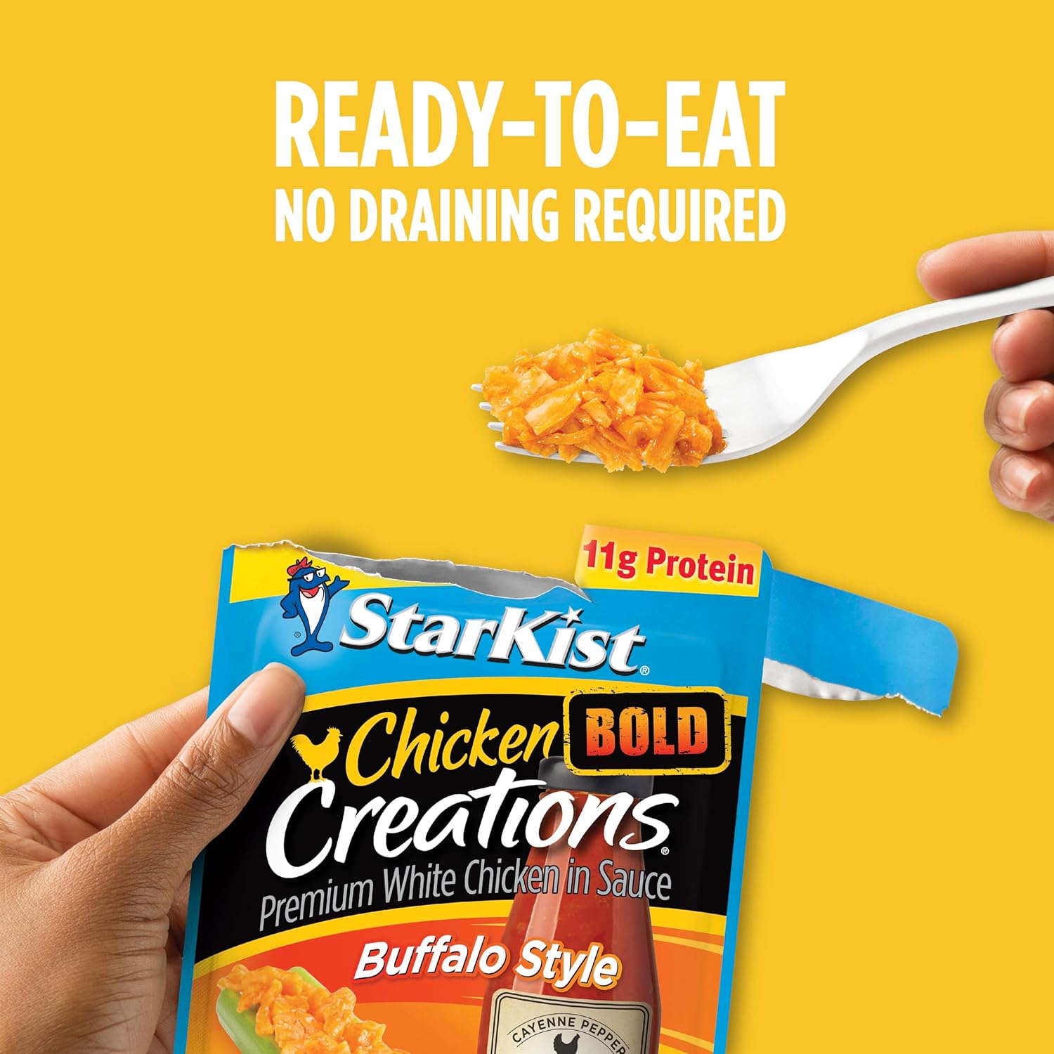 StarKist Chicken Creations BOLD Buffalo Style Pouch (2.6 oz - 12 Pack) Fully Cooked High Protein White Meat, Gluten Free, No Draining, Ready to Eat for Salad and Sandwiches