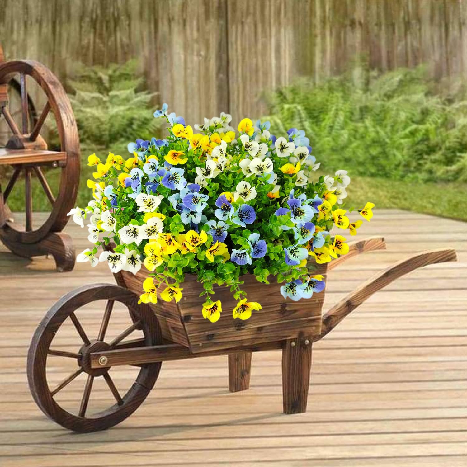 Pansies Artificial Flowers for Outdoors 12 Bundles Fake Silk Pansy Faux Plastic Plants UV Resistant for Home Outside Garden Planter Front Door Porch Yard Patio Decor (Blueyellowwhite) - Image 8