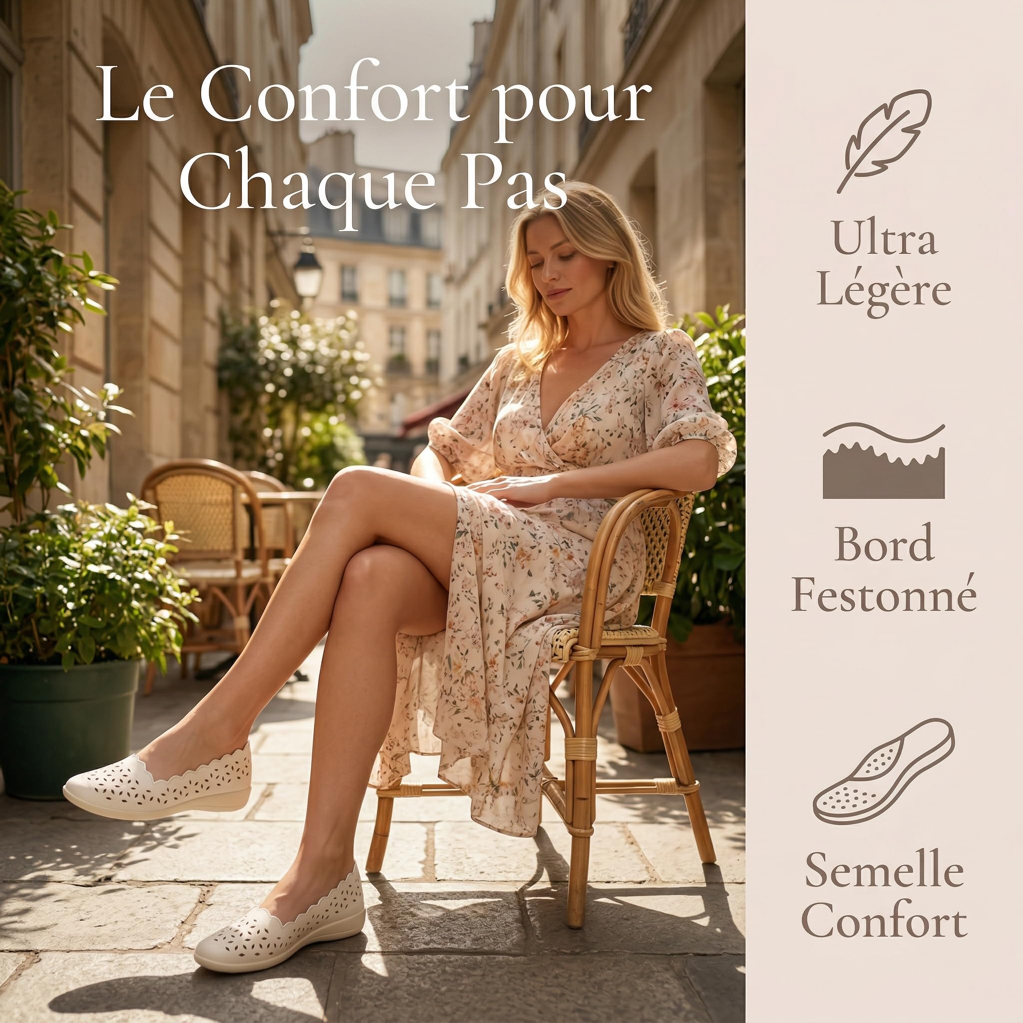 GLAMORA Ballerines Femme Perforées Respirantes Babies Mocassins Compensés Chaussures Plates Souples Confort Léger Bout Rond Semelle Antidérapante Chaussant Flexible Découpe Laser