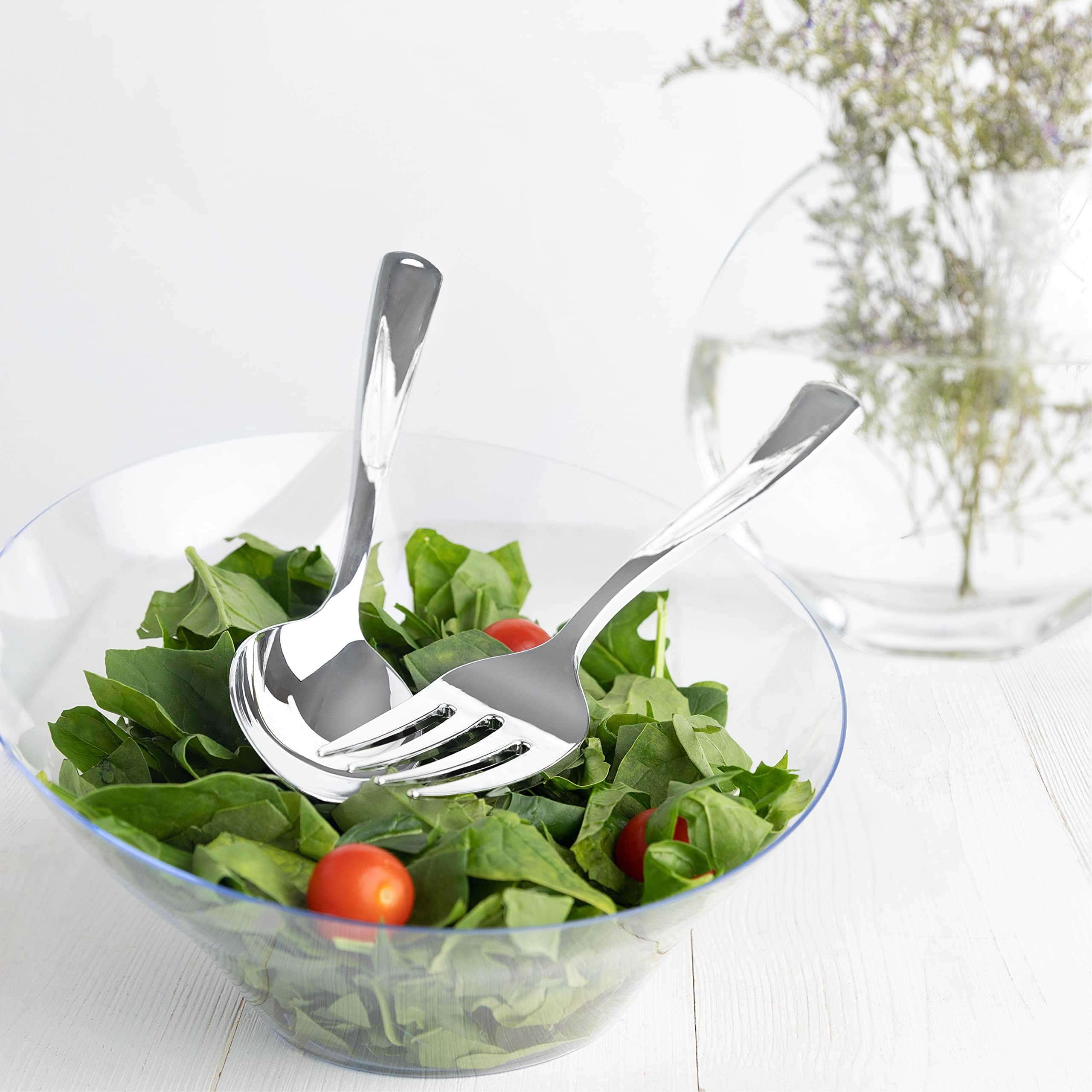 Plasticpro Disposable Plastic Silver Serving Utensils 6 Serving Forks & 6 Serving Spoons Durable Heavy Duty Premium Serving Utensils Silver 6 Sets