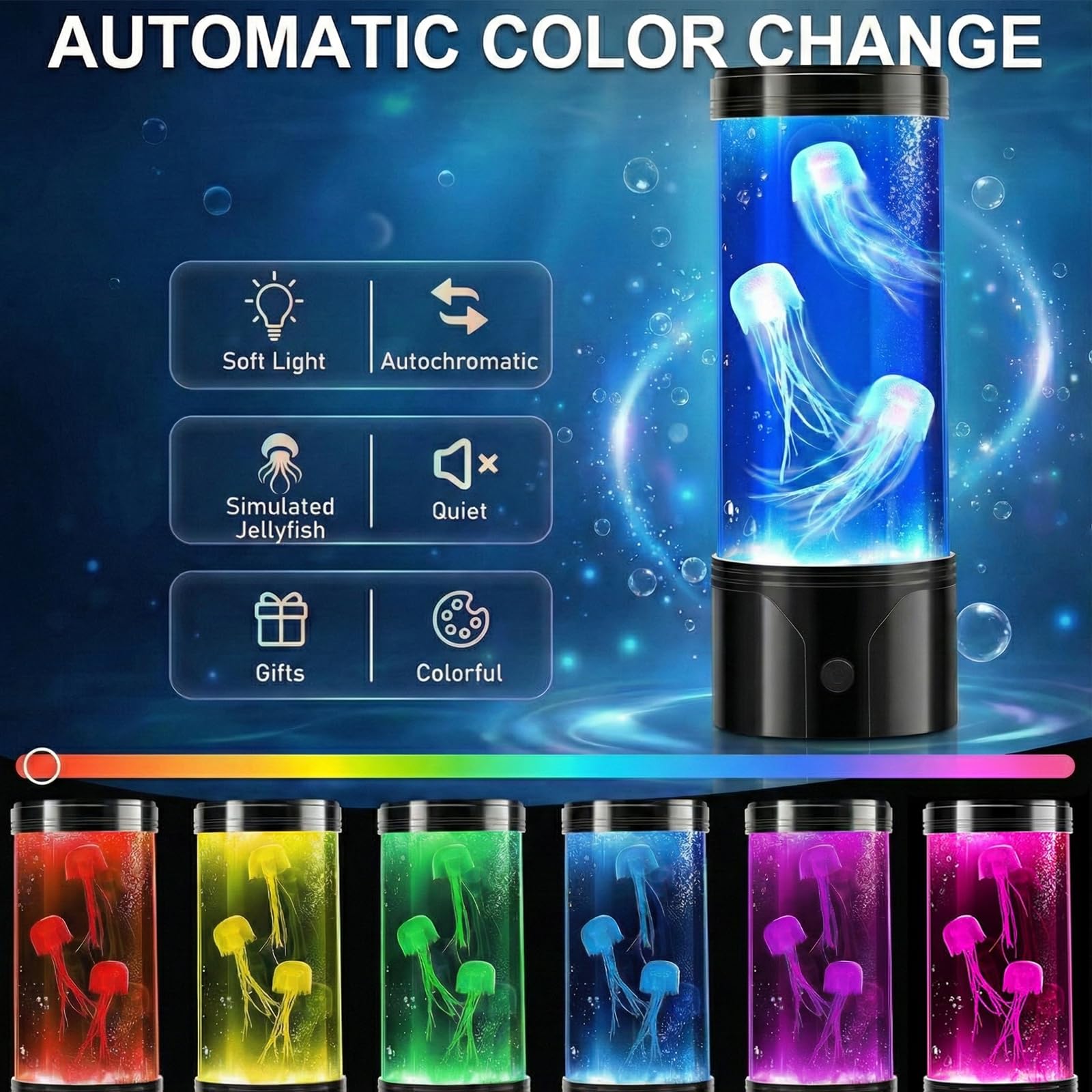 7 Color Jellyfish Lamp, Quiet Jelly Fish Night Light with USB and