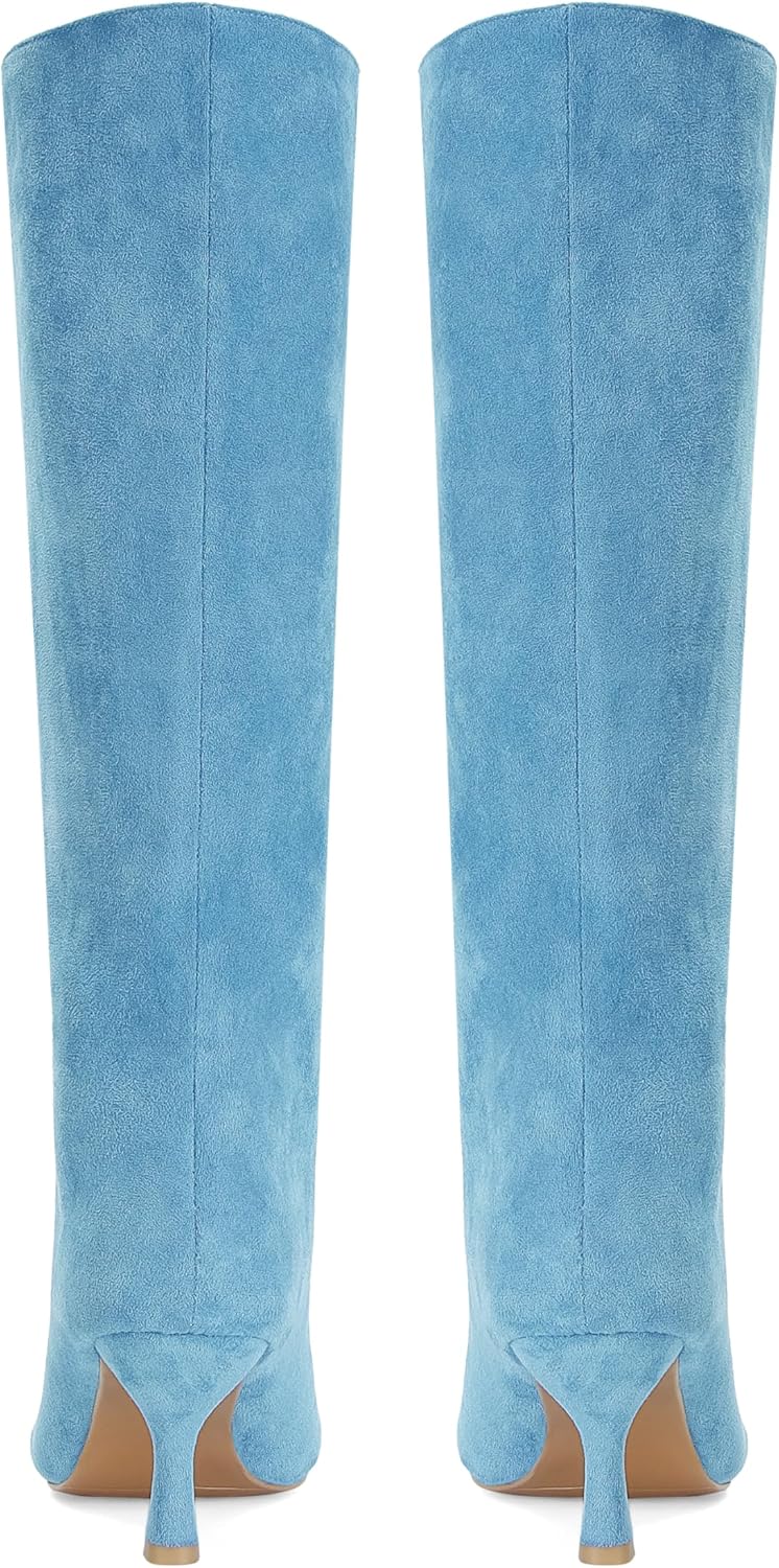 Knee High Boots for Women Faux Suede Wide Calf Square Toe Tall Stiletto Kitten High Heels Thigh Long Fall Boot Pull on Fashion Casual Cute Y2K - Image 7
