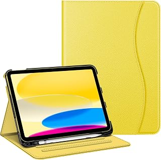 Fintie Case for iPad 10th Generation 10.9 Inch (2022 Model), Multi-Angle Viewing Protective Stand Cover with Pencil Holder & Pocket, Auto Sleep/Wake, Yellow