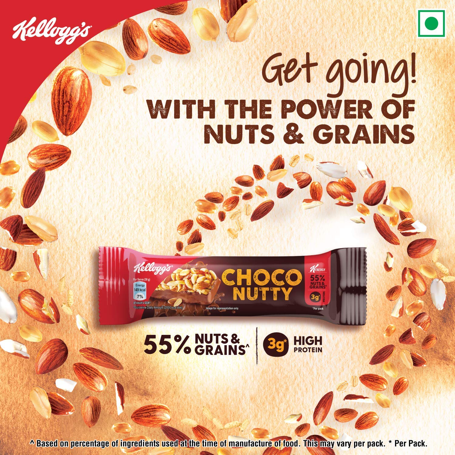 Kellogg's KEnergy Bar Variety Pack 230g (8 Bars, 3 x Protein Almonds & Berries, 3 x Choco Nutty