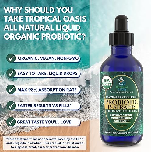 Miniatura 4 de Probióticos líquidos orgánicos USDA para hombres, mujeres y niños  15 cepas clínicamente estudiadas  Apoyo digestivo, salud inmune e intestinal