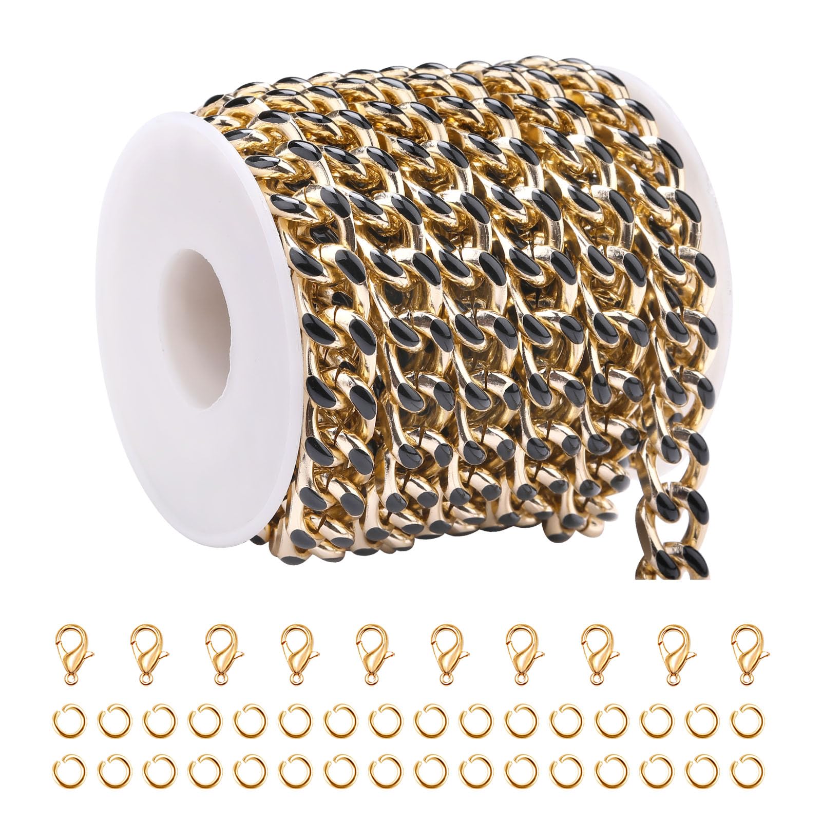 KYUNHOO 3 Meters Aluminum Jewelry Chains for Making Jewelry Black Oil Drip Enamel Chain Bulk Gold Plated Chain Spool for Handcraft DIY Finding Jewelry