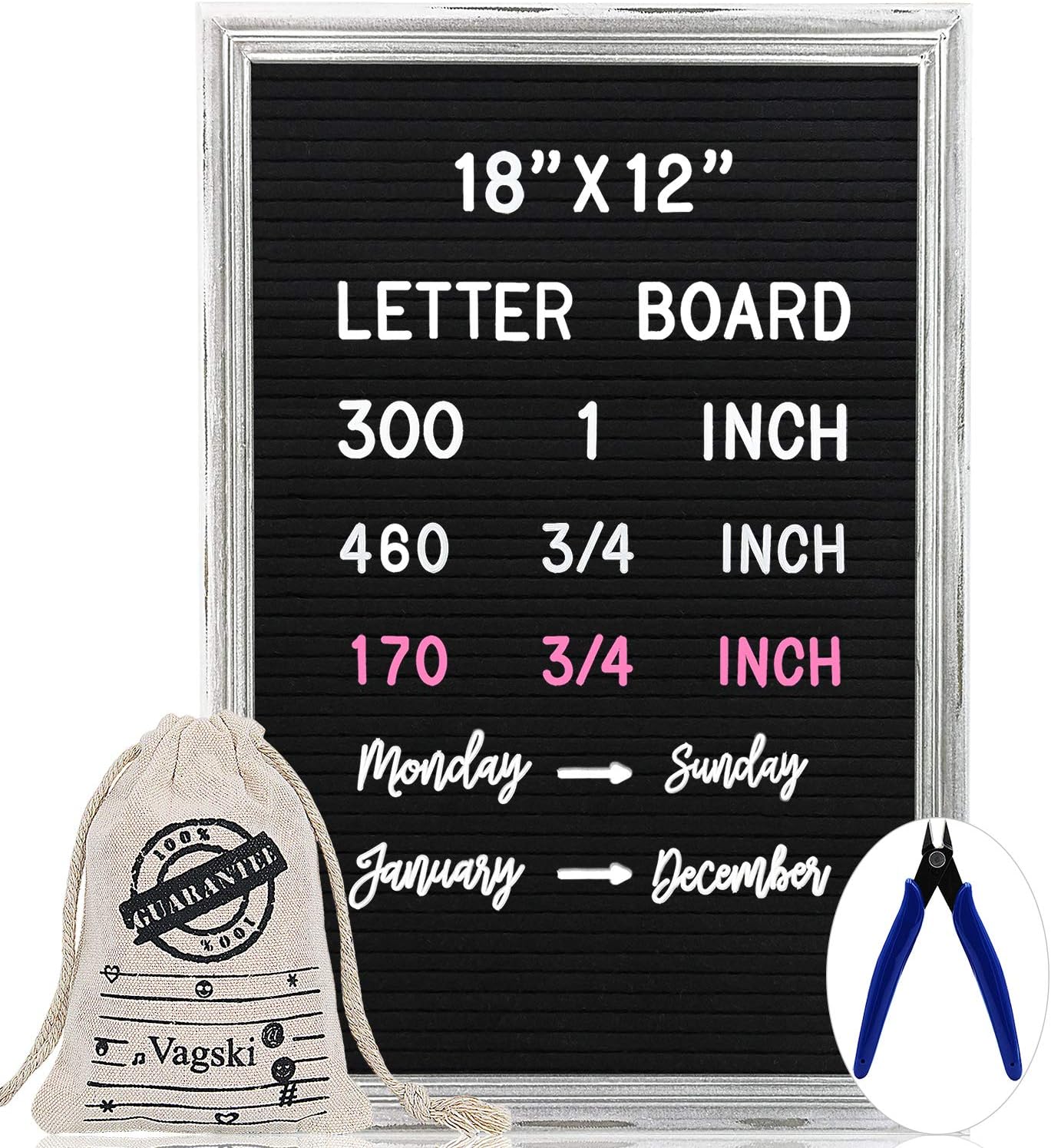 Letter Board - 12'' x 18'' Vintage Felt Letter Board with 963 Letters, Changeable Letter Board Oak Wood Frame with Canvas Bag, Metal Stand & Scissors VAG070