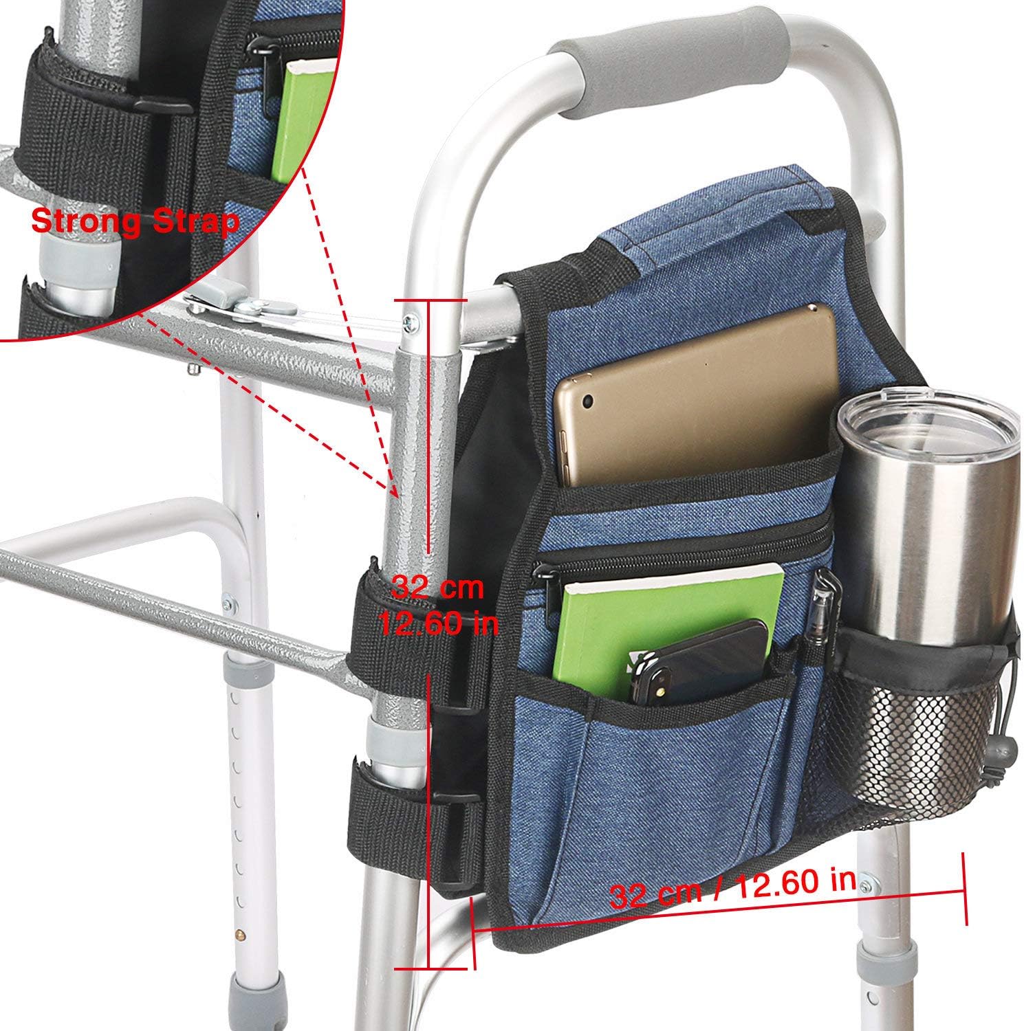 Side Walker Bags,Walker Organizer Pounch for Rollator and Folding Walkers,Walker Side Accessories for Elderly, Seniors, Handicap, Disabled (Double Sided) (Blue) : Health & Household