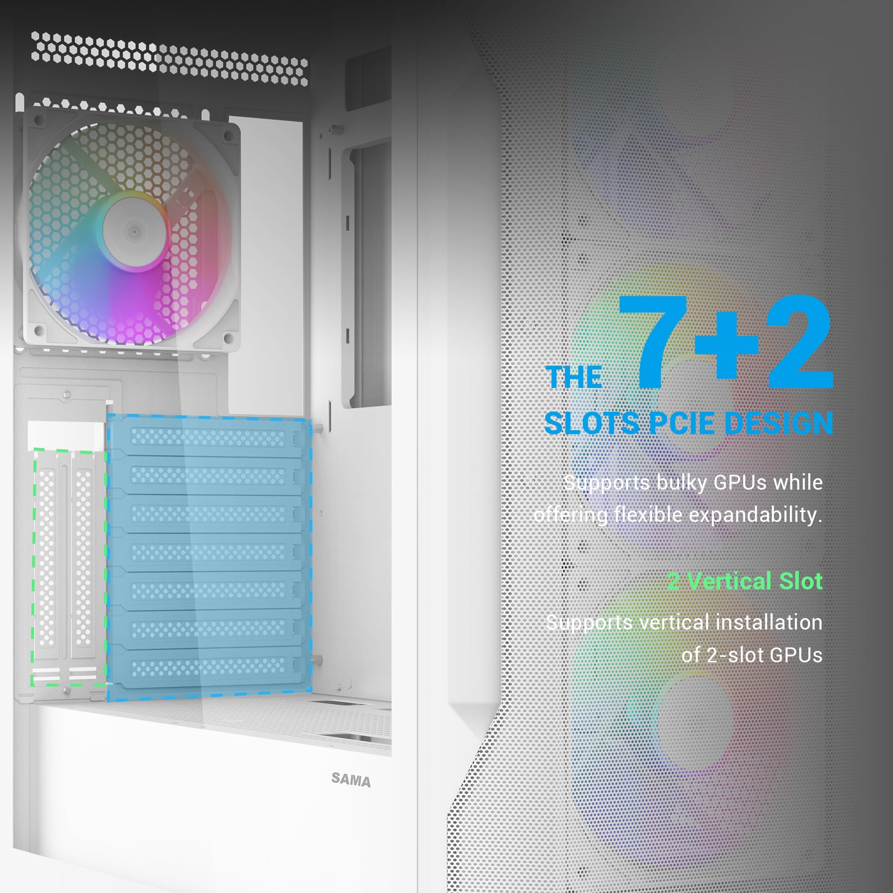 SAMA Obudowa PC S40 Mid Tower – panel przedni z siatką o wysokim przepływie powietrza, panel boczny ze szkła hartowanego, 4 x 120 mm wentylatory ARGB PWM, obsługuje płyty główne ATX/M-ATX/ITX i GPU
