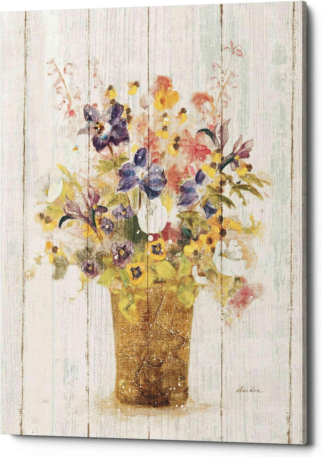 Epic Graffiti 'Wild Flowers in Vase II on Barn Board' by Cheri Blum, Canvas Wall Art, 12"x16"