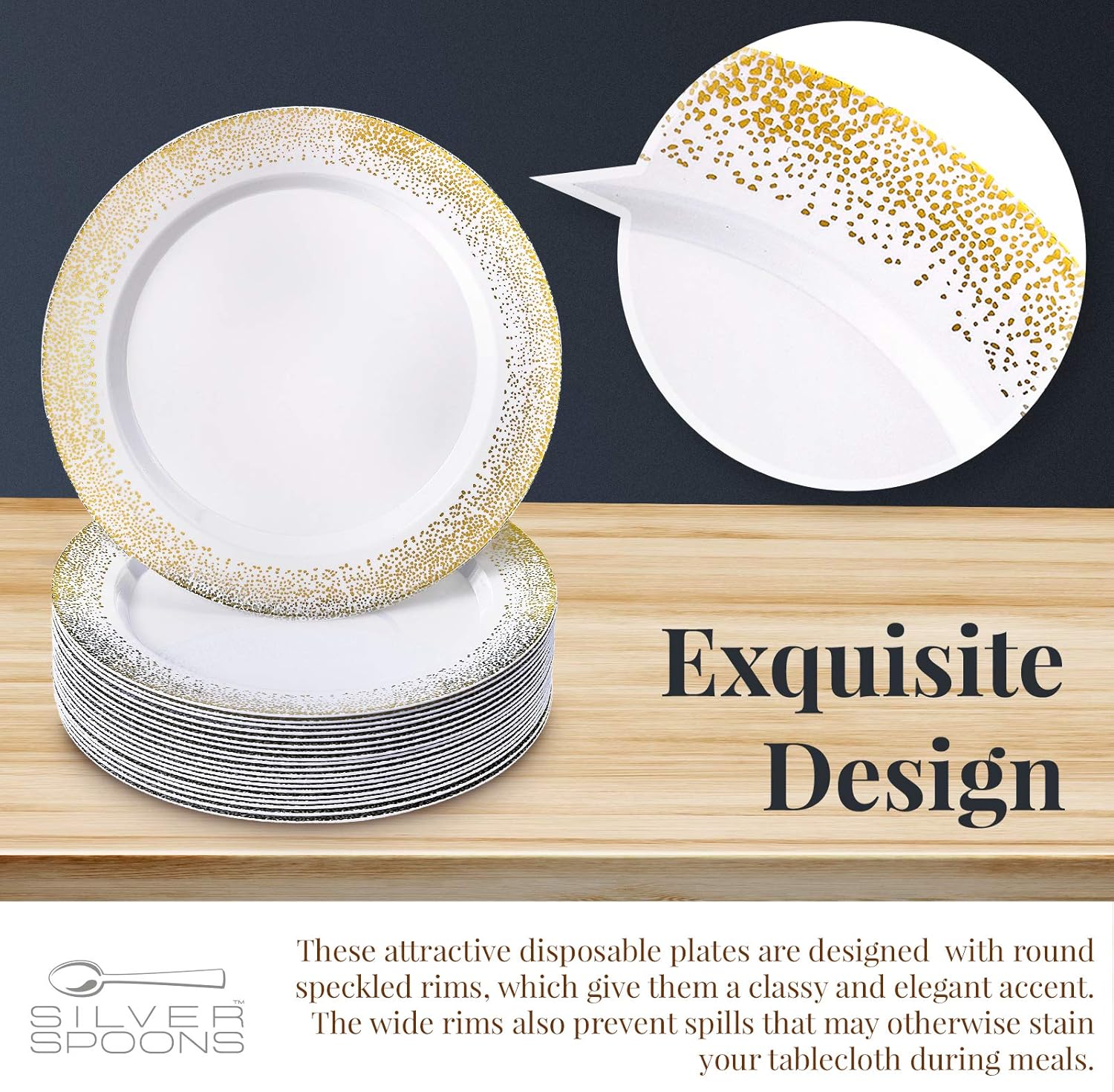 Free Shipping Over $50 DISPOSABLE DINNER PLATES - 20 pc - Heavy Duty Plastic Dishes - Elegant Fine China Look - Mist – White/Gold 10.25” Exclusive Discount 60% Price DISPOSABLE DINNER PLATES - 20 pc - Heavy Duty Plastic Dishes - Elegant Fine China Look - Mist – White/Gold 10.25”