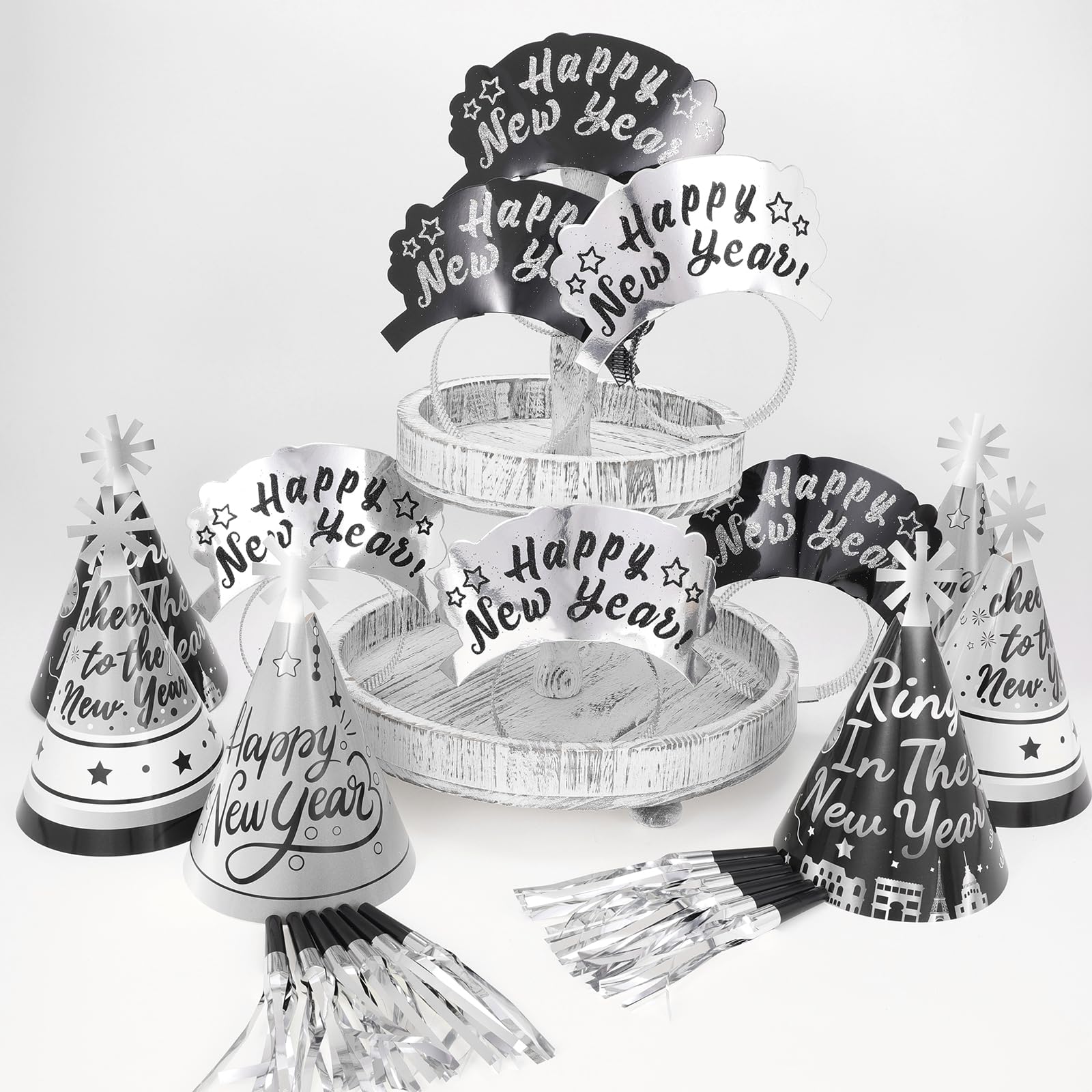 Kit Décoration Nouvel An 2026 - 51 Pièces Argent, Or, Noir - Chapeaux, Lunettes, Bandeaux, Colliers, Créeurs