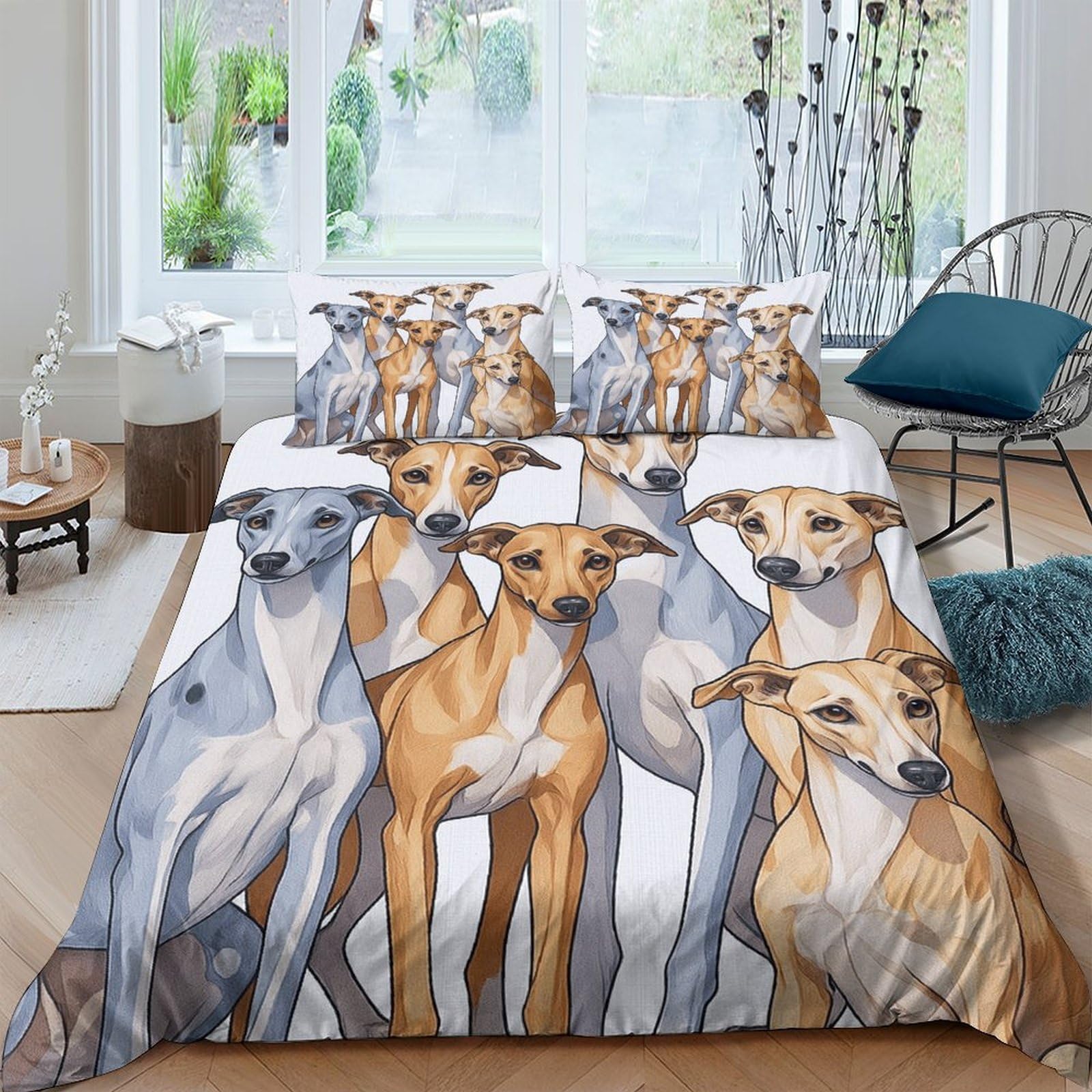 Ctjqhvkz Style-3 3D Printed Greyhound Whippet Fitted Sheet Microfiber Dog Pattern Mattress Cover For Bedroom Guest Room Decor Single（135X200cm）