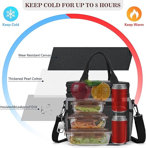 Miniatura 4 de Lonchera y bolsa de almuerzo para hombres y mujeres, lonchera grande aislada para adultos, lonchera a prueba de fugas con abridor de botellas para