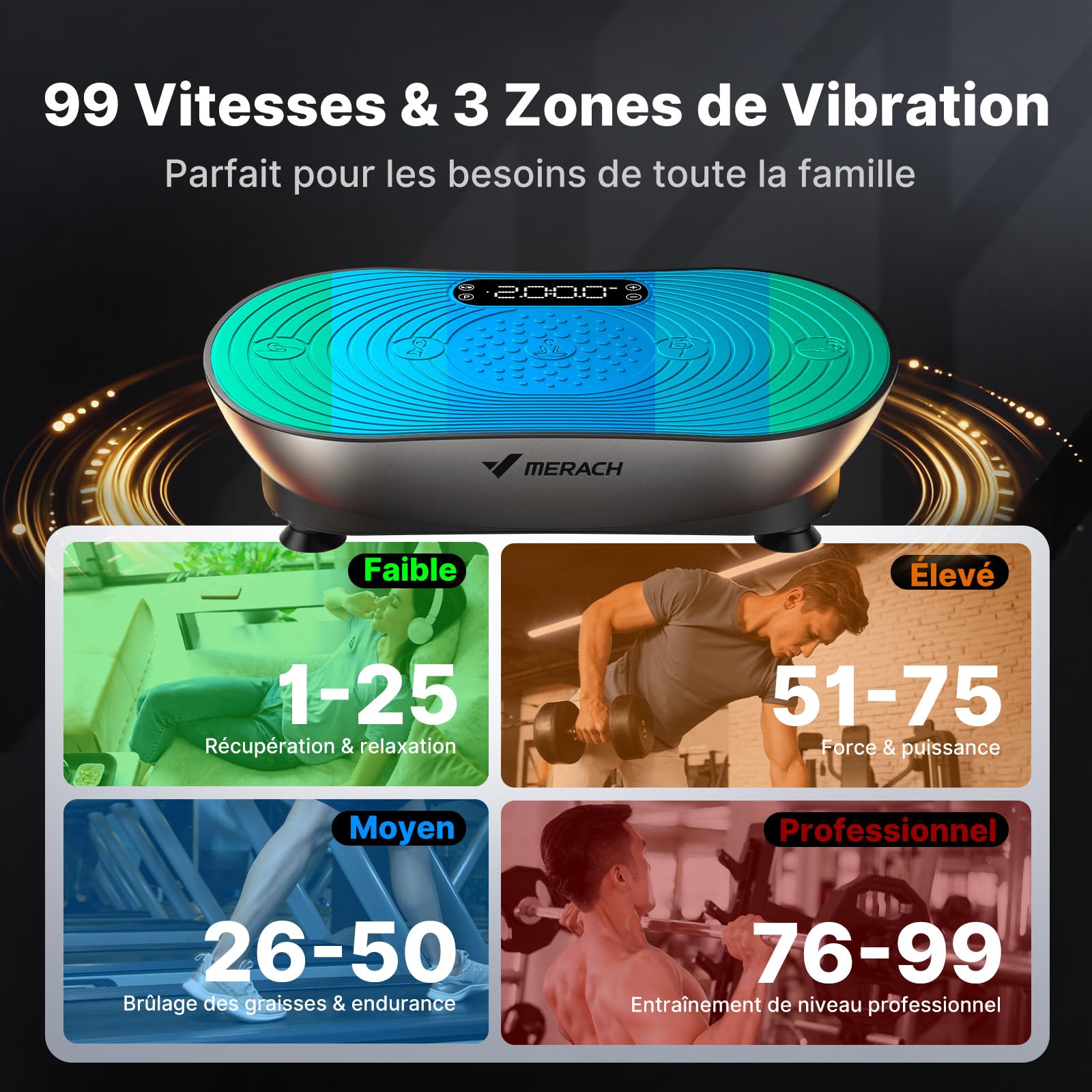 Plateforme Vibrante GartistGo 2026 – Double Moteur, 250 Vitesses, Bluetooth, 2 Cordes De Résistance