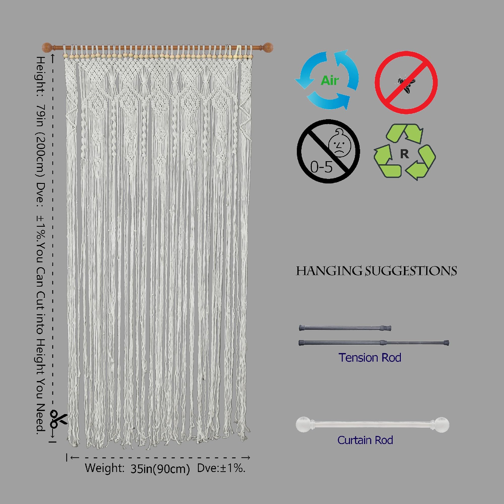 Tenda per porta in stile bohémien, fatta a mano, tenda anti-mosche per finestre, porte, schermi, nappe, tende divisorie a pannello (originale, 90 x 200 cm, fiore)