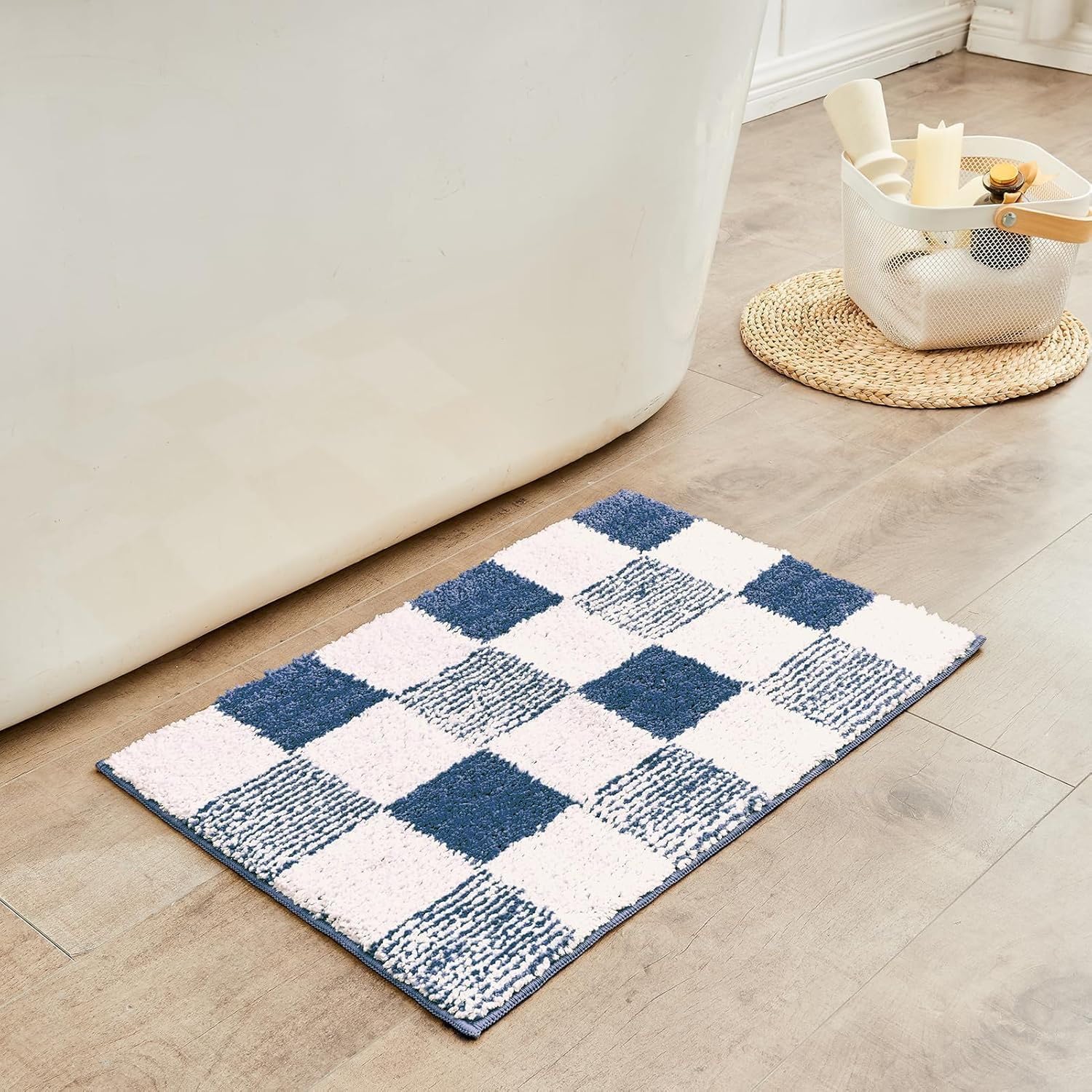 Alfombras cocina azul a cuadros en formato 60x180 cm lavable para el pasillo de casa