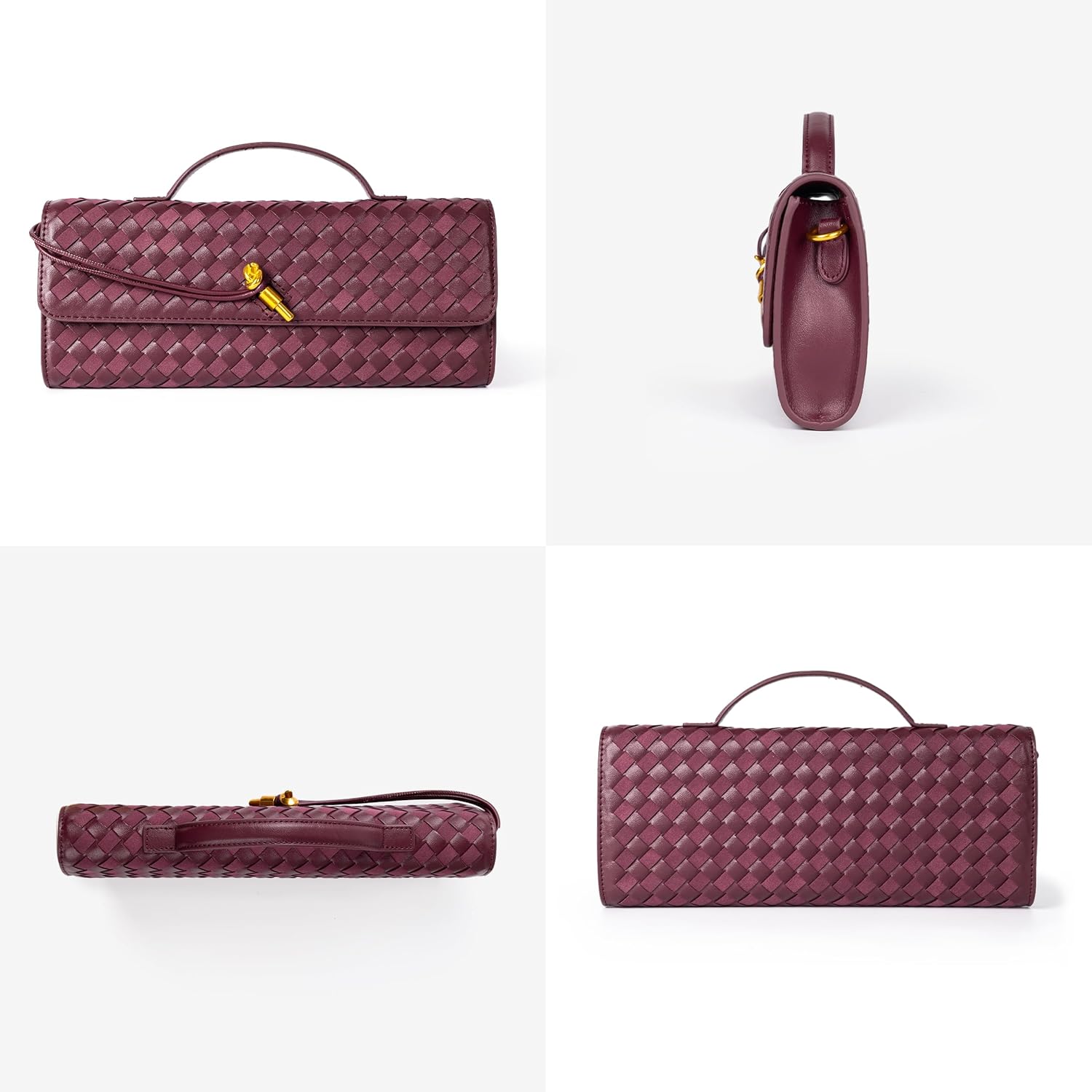 Joryin Woven Purse for Women Evening Clutch Woven Leather & Suede Handbags Crossbody Bag Suede Purse Formal Evening Bag - Image 3