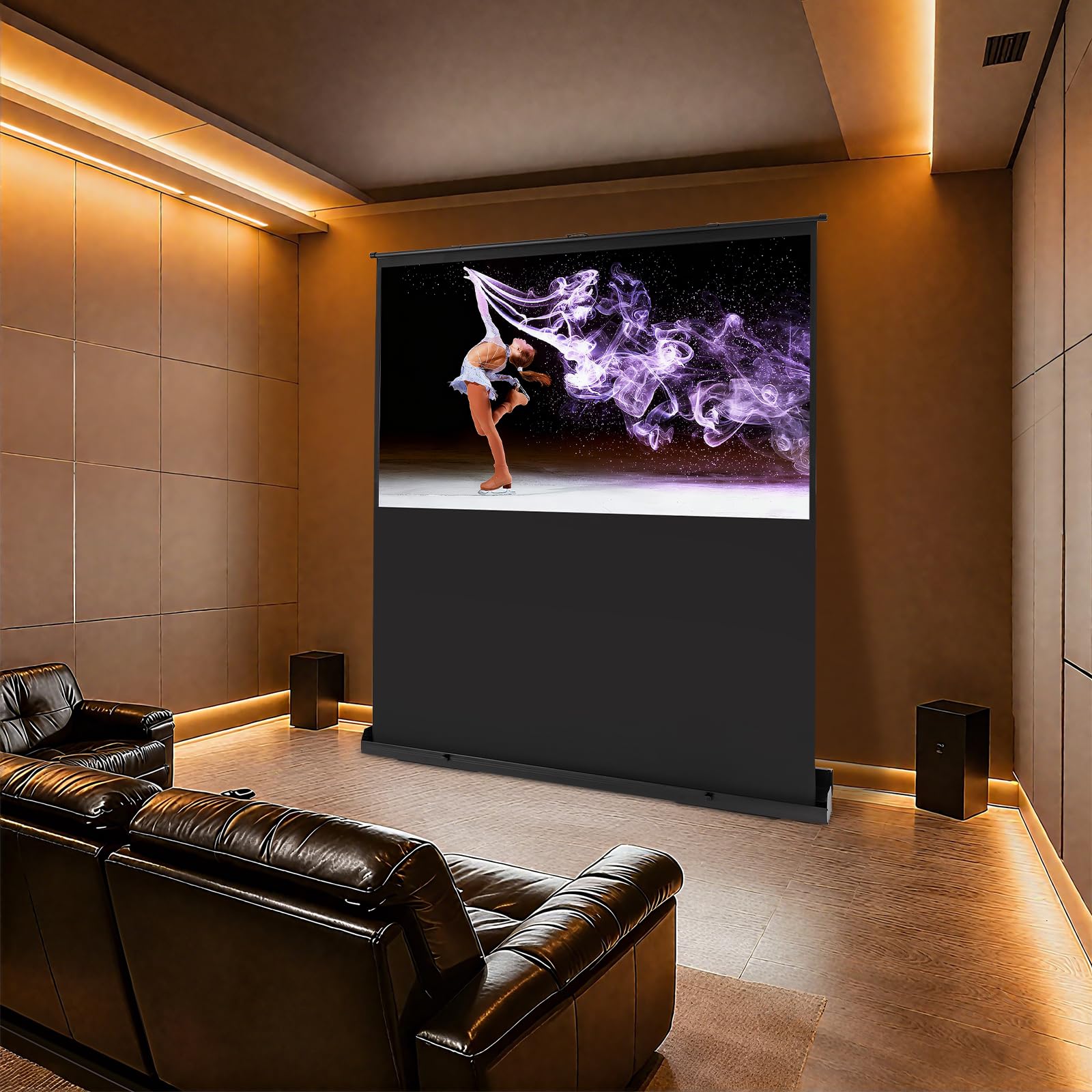 Écran de projection 80 pouces 16:9, mobile, business et home cinéma, vidéoprojecteur portable 4K et 8K Ultra Pull-up HD Projecteur au sol Écran avec support, réglable pour présentation home cinéma