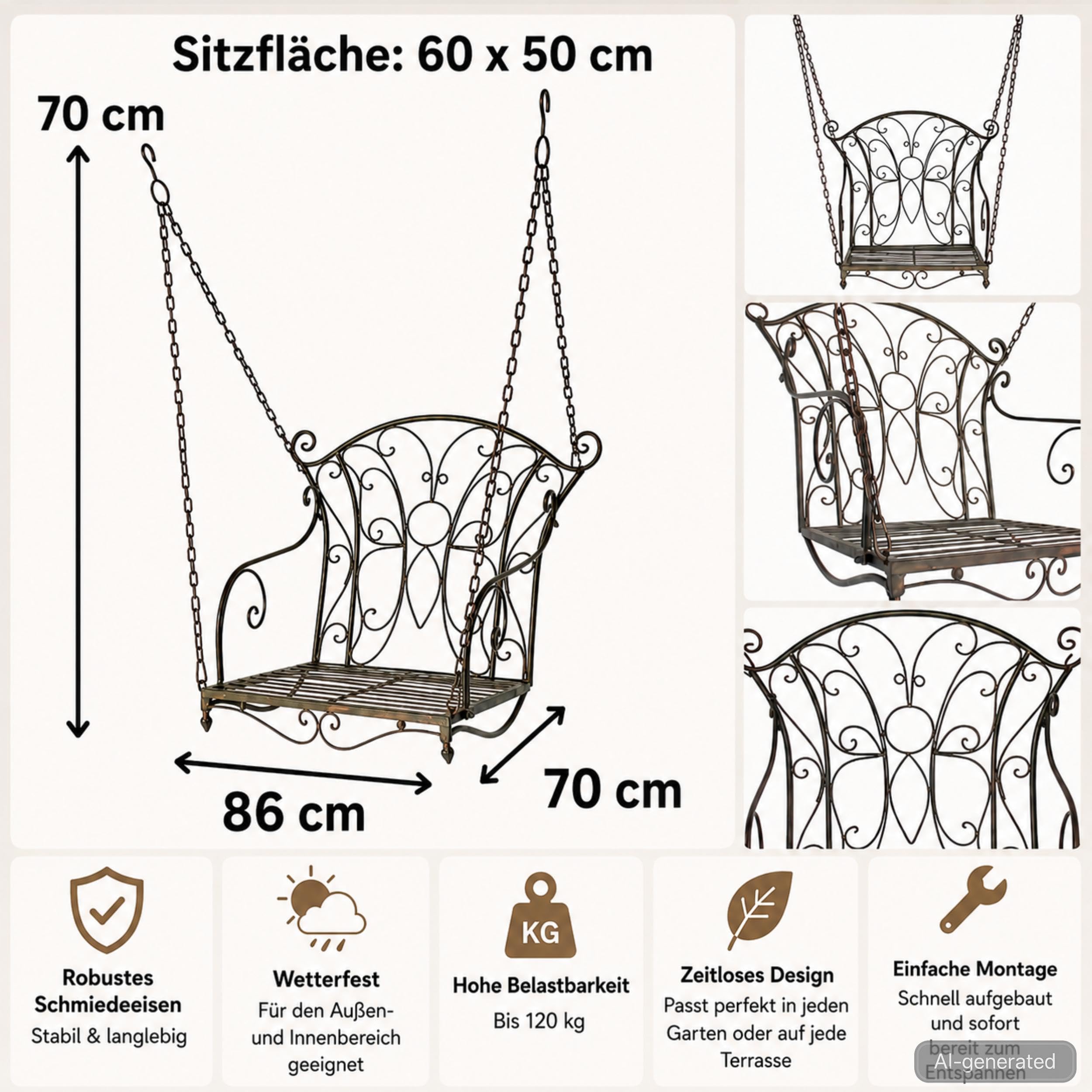 DanDiBo Hängesessel Outdoor ohne Gestell Hängeschaukel 18811 Hängestuhl Hanging Chair Hängesitz Garten Gartenschaukel Hollywoodschaukel
