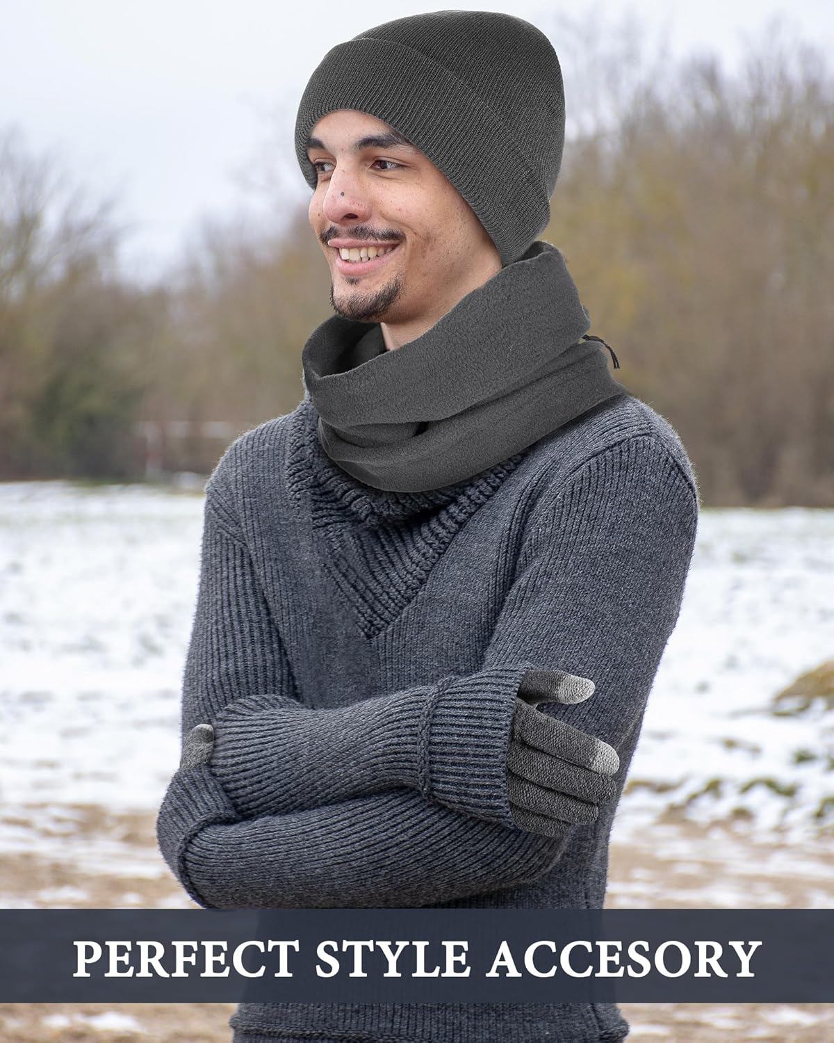 Liitrsh Winter Beanie Hat Scarf Touchscreen Gloves Set Skull Cap Knit Fleece Neck Warmer Touch Screen Mittens for Women Men - Image 7