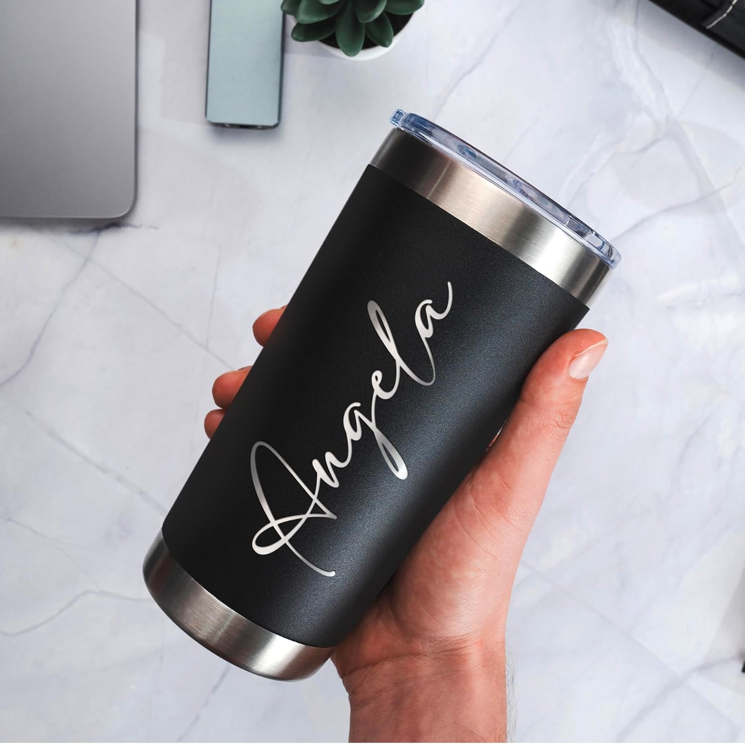 Personalized 20oz Tumbler with Engraved Name | Black Stainless Steel Travel Mug with Slider Lid | Vacuum Insulated Coffee Cup | Custom Gift for Women & Men, Birthday, Christmas - Image 7