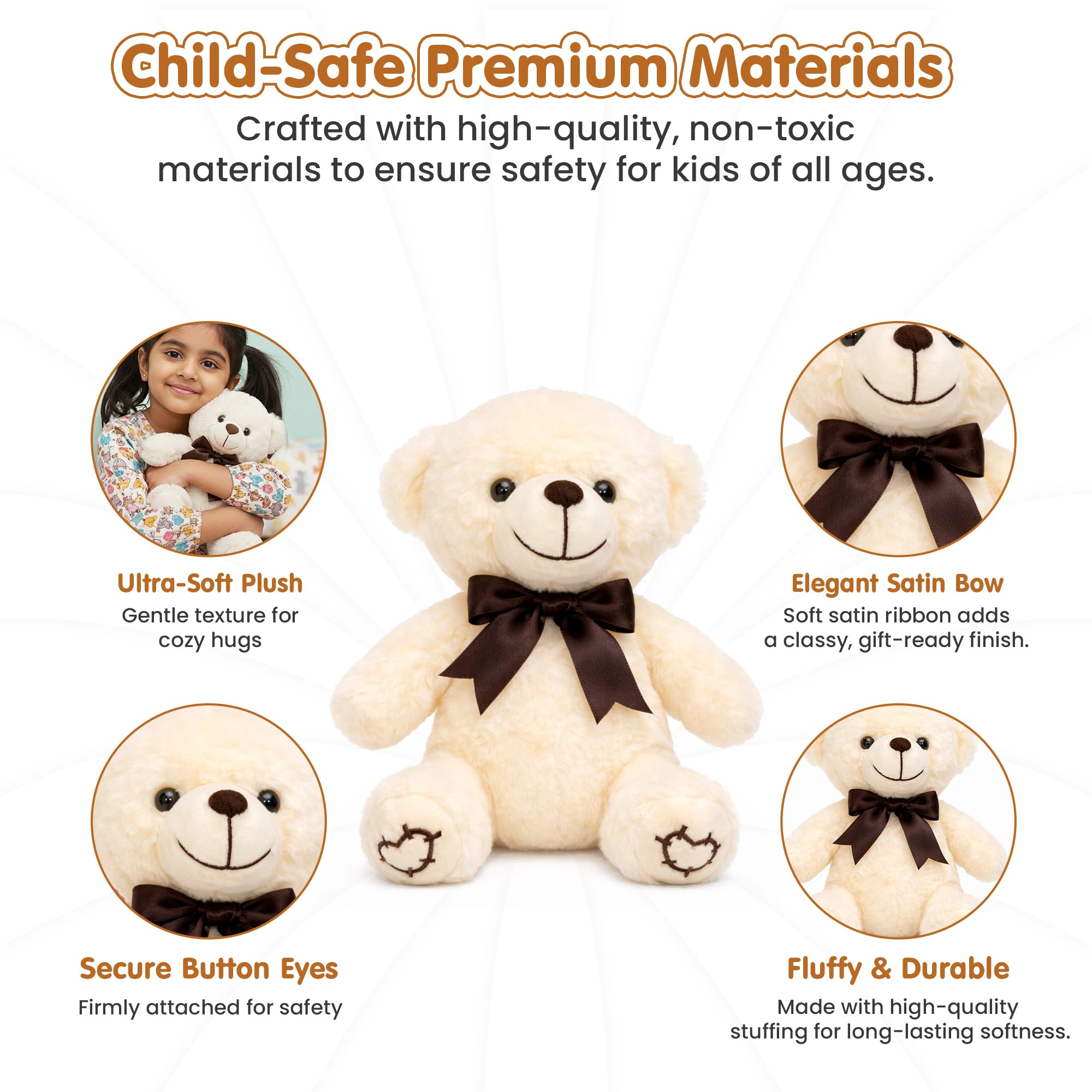 Kidology Cute Huggable Teddy Bear Soft Toy | Ultra-Soft Plush Stuffed Animal for Kids, Boys & Girls | Safe & Washable Teddy Bear | Birthday, Valentine & Baby Gift | Premium Soft Toy (Cream) 3