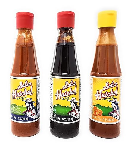 SALSA HUICHOL PAQUETE VARIEDAD (3 PACK) CALIENTE, HABANERA Y NEGRA