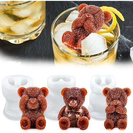 Whaline 3 Pack 3D Teddy Bear Ice Cube Mold