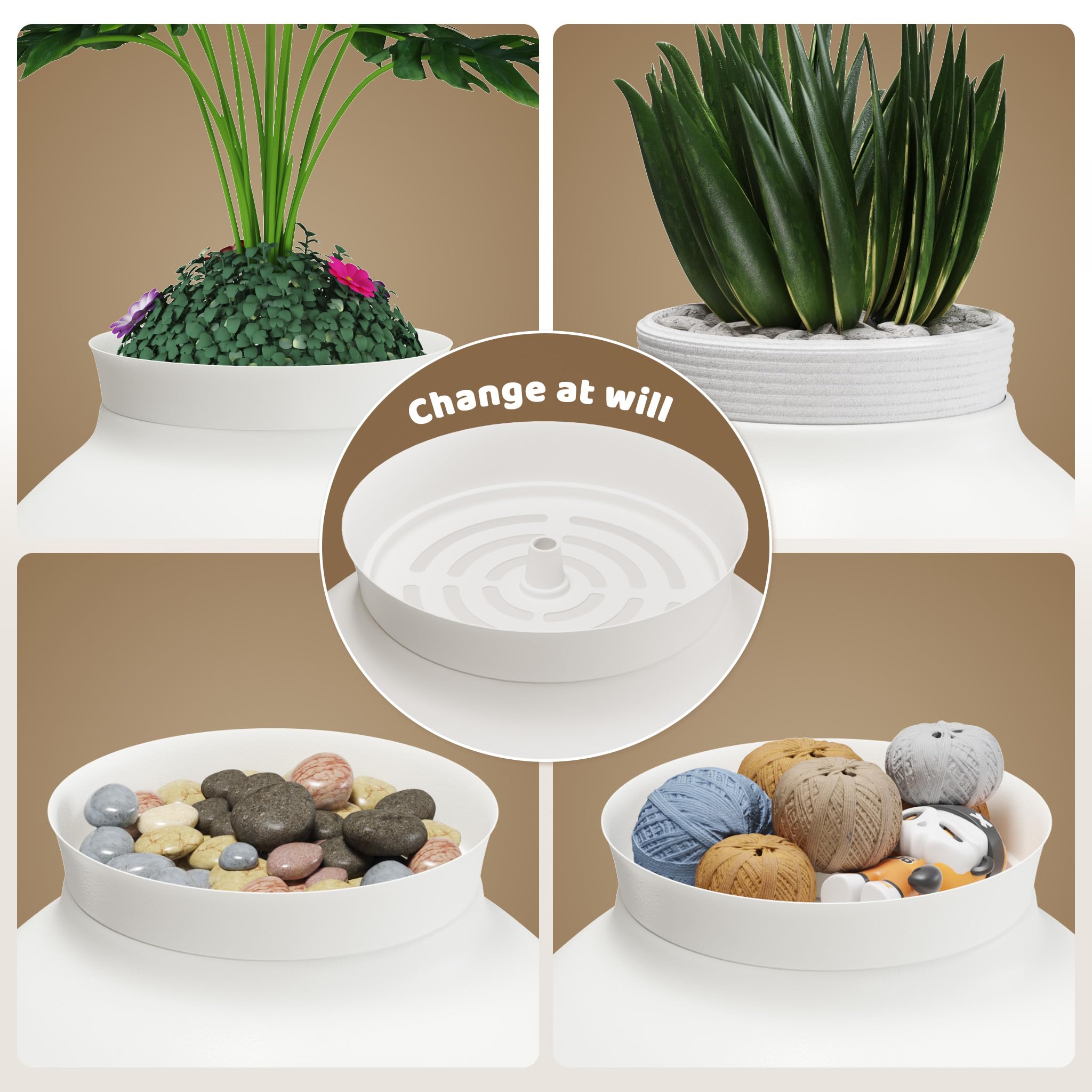 Mondeer Caja de Arena para Gatos con Planta sintética, Bandeja de Arena Oculta con Filtro de Olor, casa para Gatos para Sala de Estar, Dormitorio, Esquina, Incluye 2 cucharas y Juguete, Color Blanco