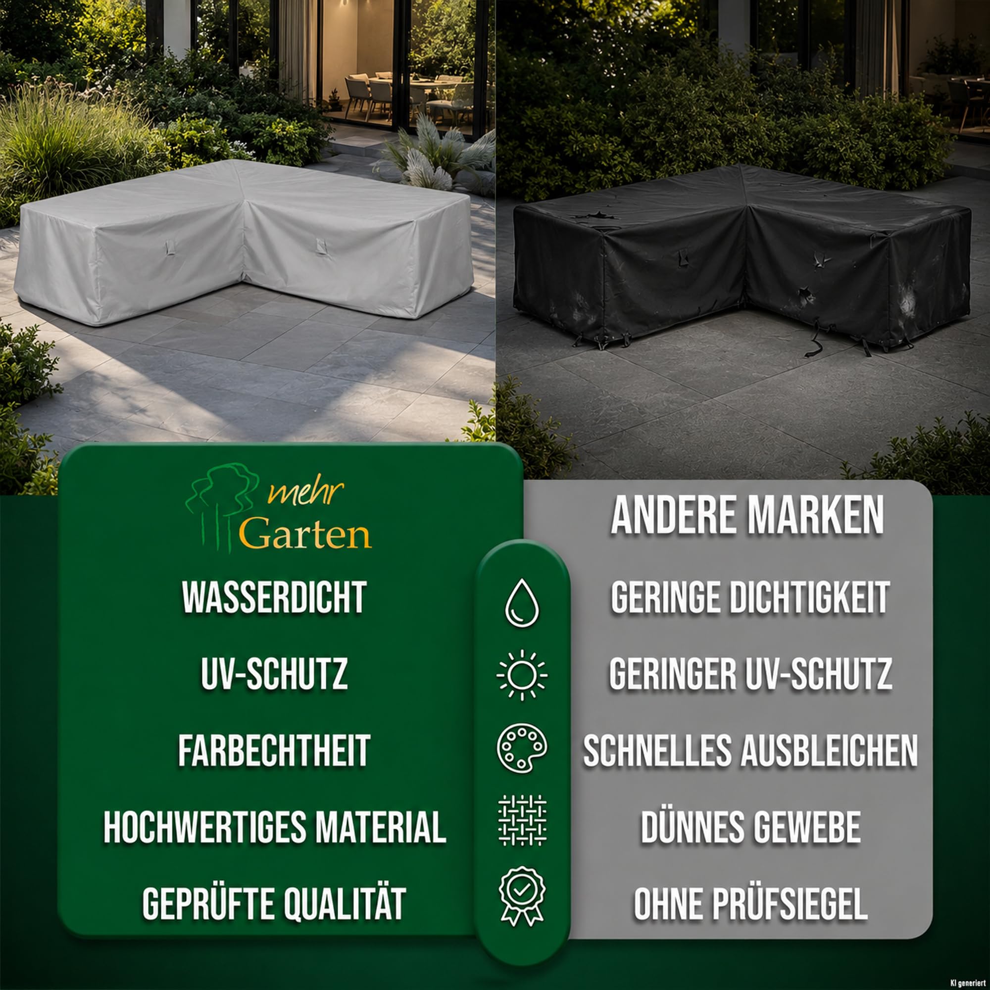 Abdeckung Gartenmöbel winterfest Lounge L-Form, 225x225x80 cm, grau, Oxford 600D Gewebe, Abdeckplane Gartenmöbel wasserdicht, UV-beständig und wetterfest