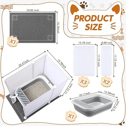 Miniatura 2 de Paterr Caja de arena plegable para gatos con caja de arena para gatos, protector contra salpicaduras, alfombrilla y cuchara, kit de caja de arena