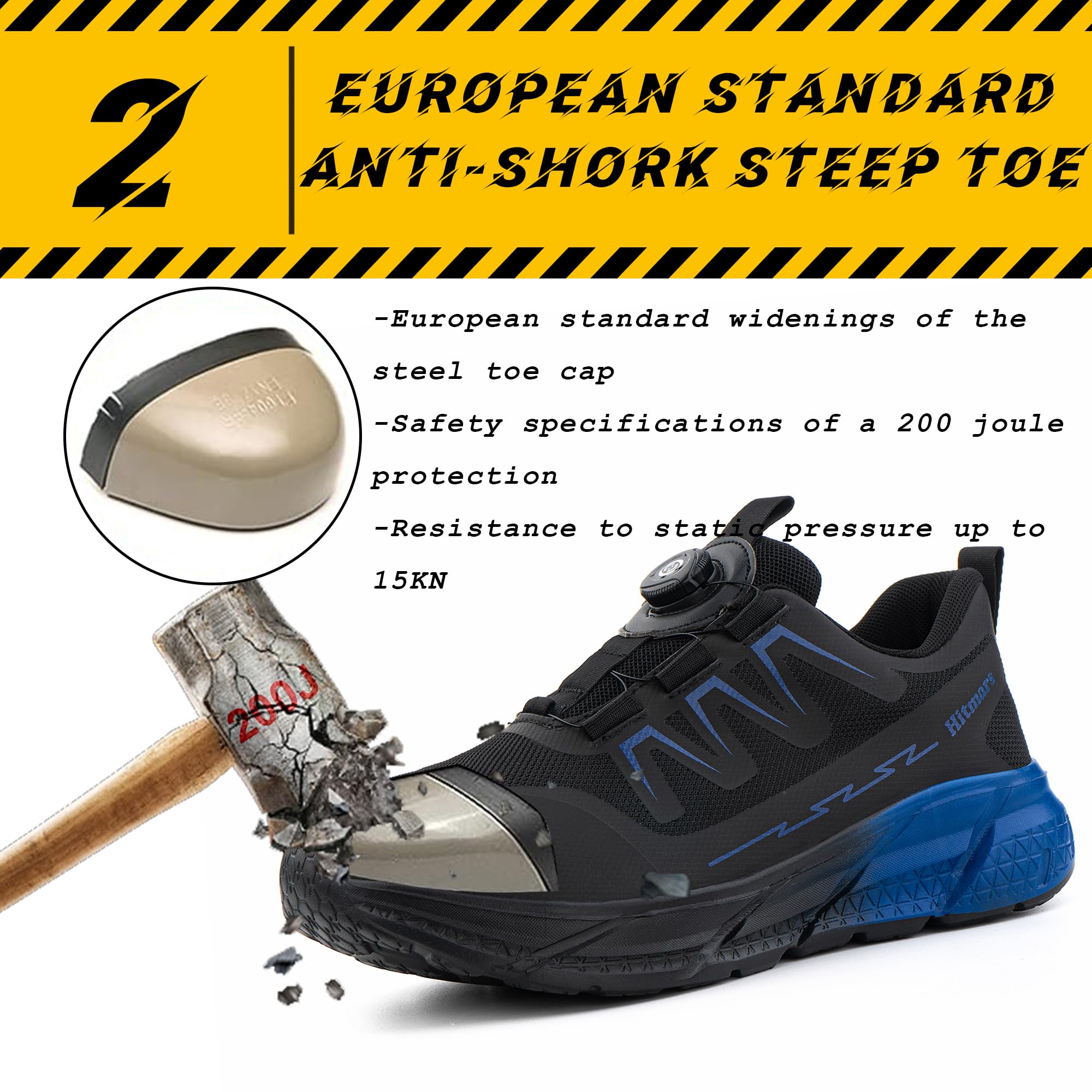 Chaussures de Sécurité S3 Hommes Femmes Embout Acier Antidérapante Légère Bleu 43