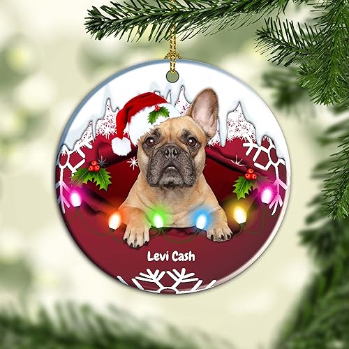 Adorno personalizado para árbol de Navidad de perro Bulldog francés, regalo para amantes de los perros, adorno de Navidad personalizado de bulldog