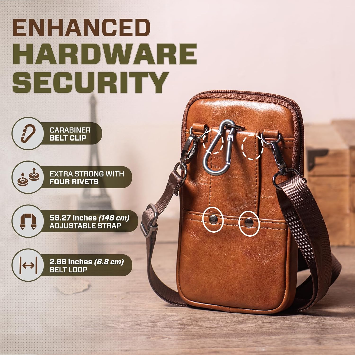 hengwin Genuine Leather Crossbody Bag for Men/Women, Small Messenger Bag Cell Phone Purse Shoulder Holster Passport Pouch - Image 4