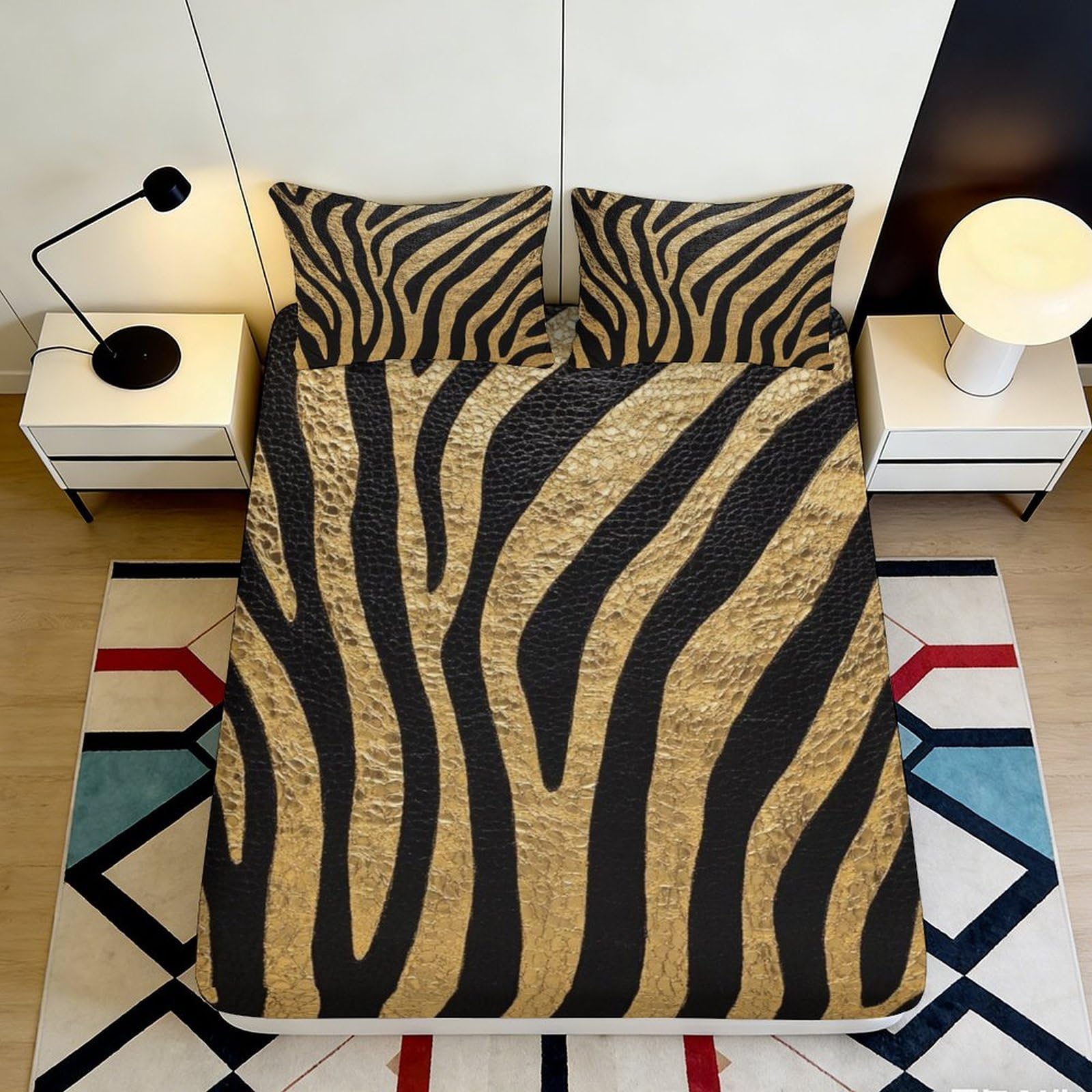 Kzqjxnhpcr Style-1 3D Printed Zebra Fitted Sheet Microfiber Deep Pocket Non-Slip Zebra Mattress Fitted Cover Full Wrap Bedding 90X200x25cm 90X200x25cm