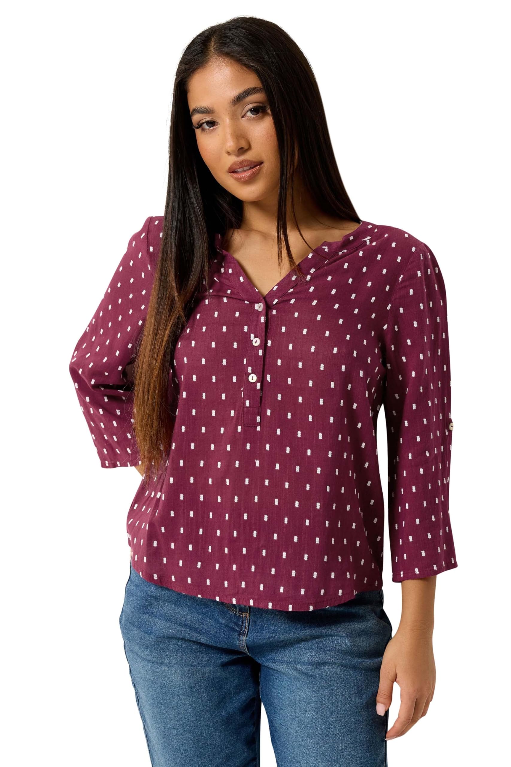 M&Co Women's Raspberry Petite Dobby Notch Neck Shirt In | : Size 18
