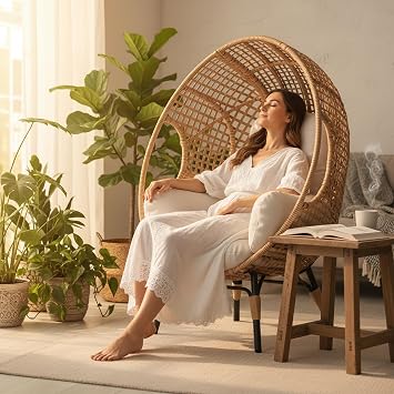 Oversized Patio Egg Chair with Waterproof Cushions, Outdoor Wicker Egg Chair, 500 LBS Capacity All-Weather Rattan Chair for Indoor and Outdoor
