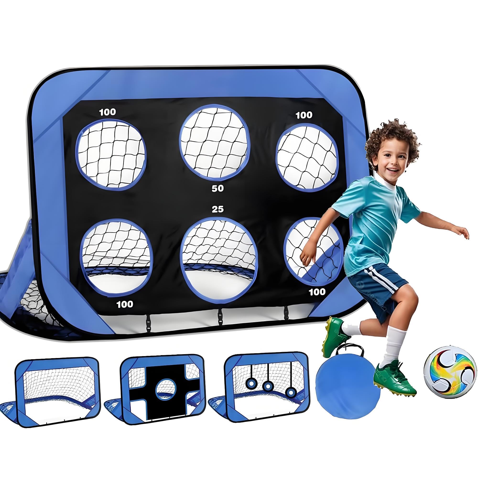 Hcosmy Soccer Goal, 4 Modes Pop Up Football Goals for Kids, Foldable and Portable Soccer Goal net with Carry Bag, Football Training Equipment for Indoor, Outdoor, Gifts for Boys Girls