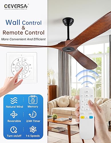 Miniatura 9 de Ceversa Ventilador de techo con luces y control remoto, sin luces, 3 aspas de madera de 52 pulgadas, ventiladores de techo para interiores y