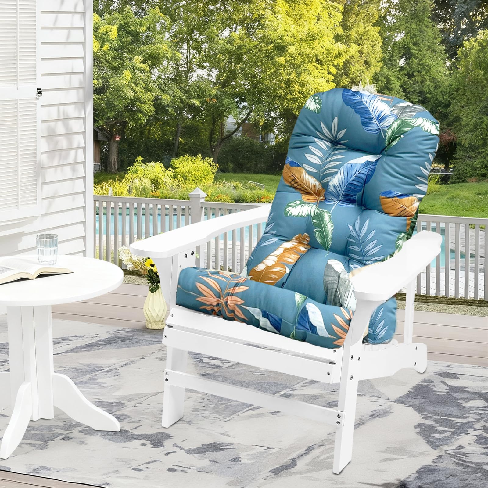 UUluhao Outdoor Adirondack Chair Cushions Waterproof Printing Tufted High Back Indoor Outdoor Patio Lounge Cushion Seat Pads with Ties 43"*20"*3.9" Blue Ye — image 1