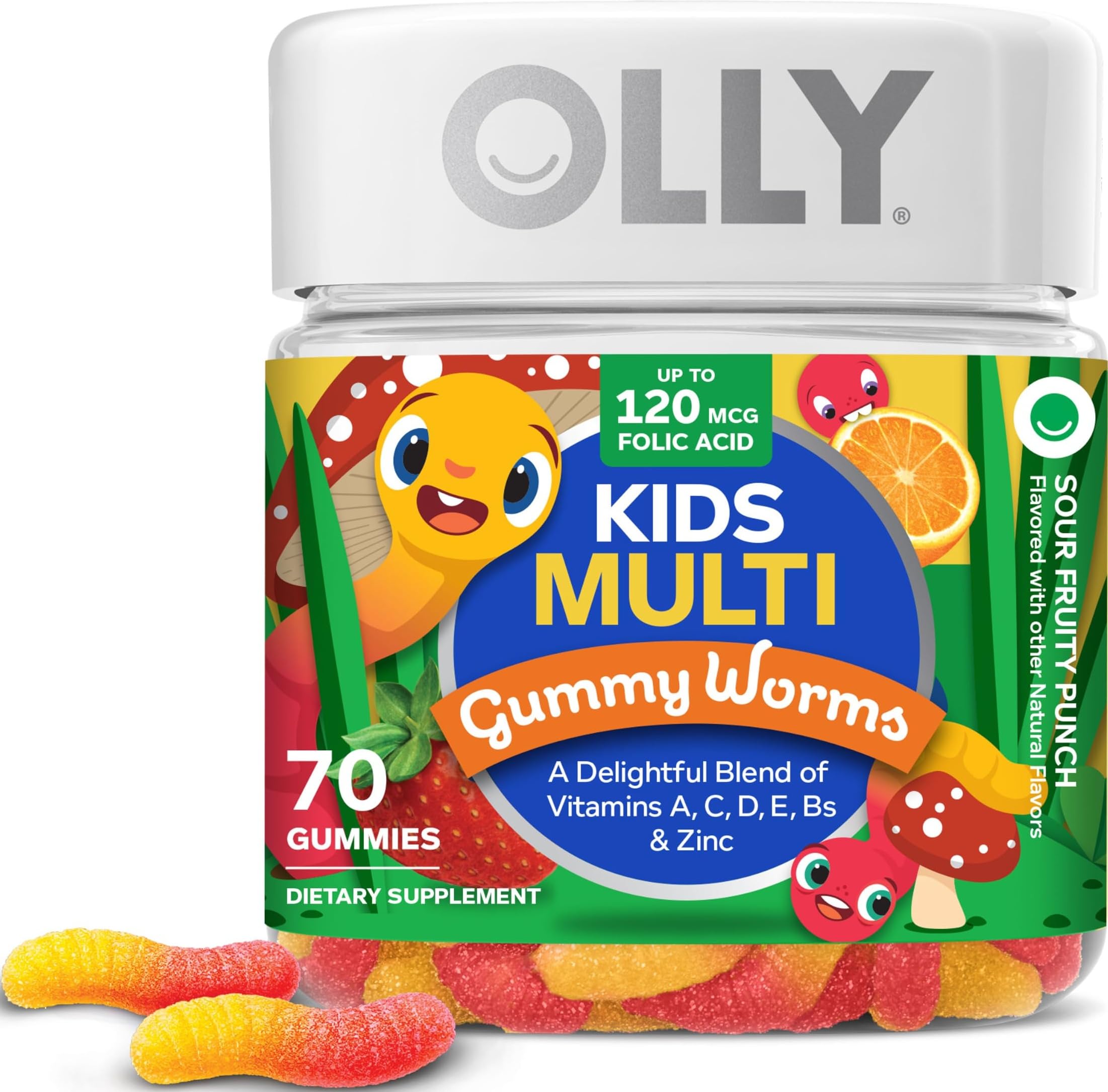 OLLY Kids Multi Gummy Worms, Overall Wellness & Immune Support - 70 Count