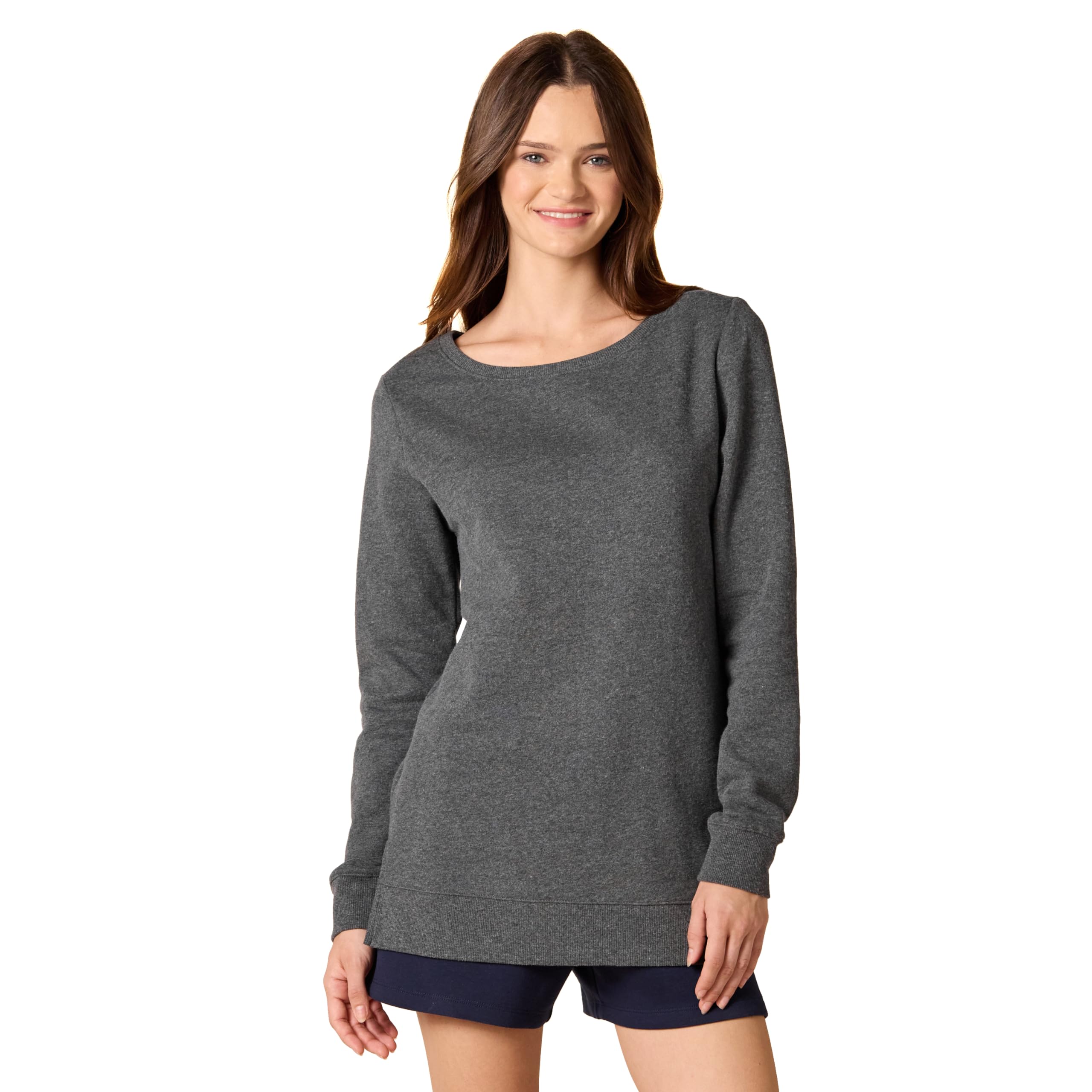 Amazon Essentials Women's Open-Neck Loose-Fit Fleece Tunic Sweatshirt, Charcoal Heather, XS