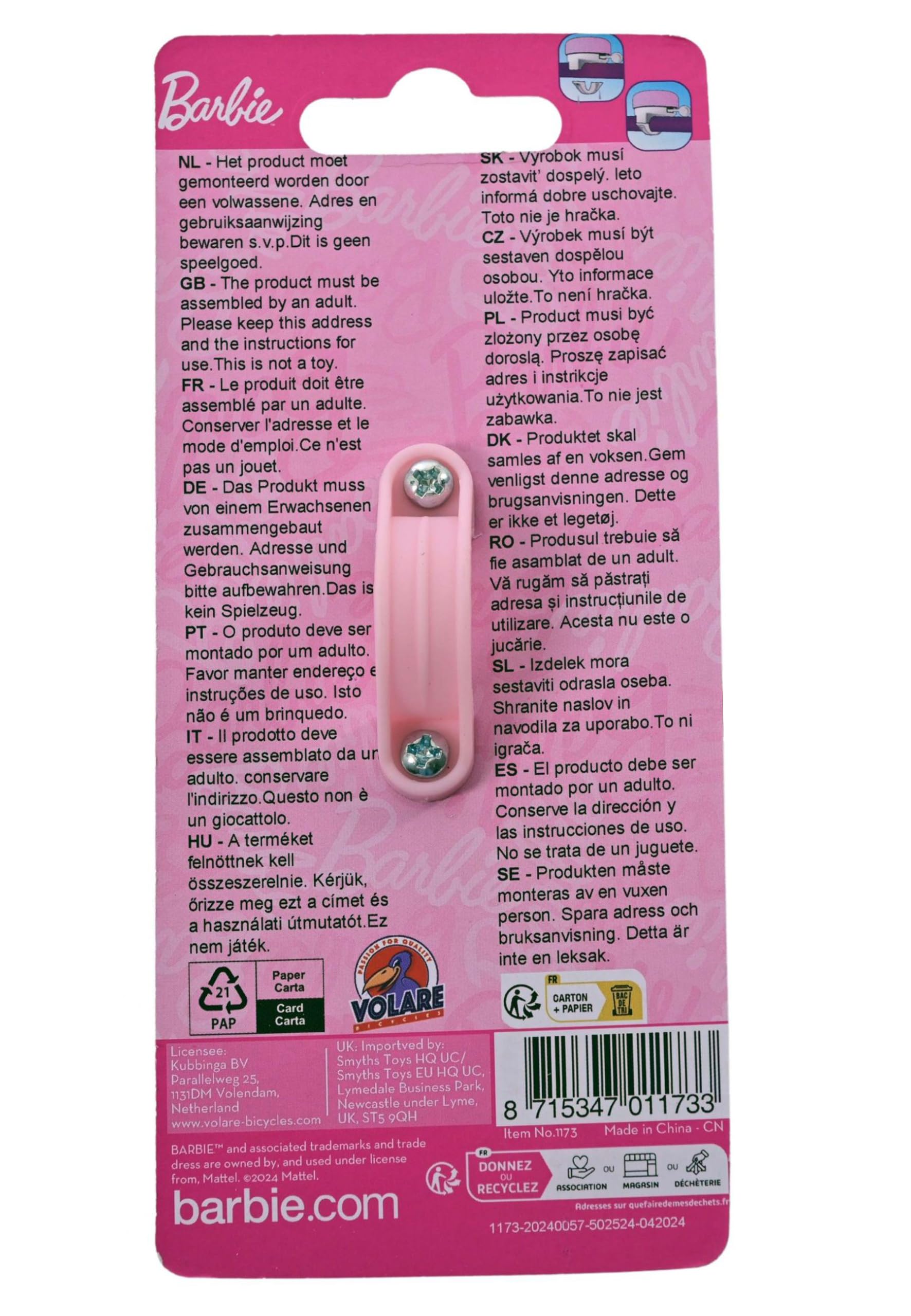 Barbie Metal Kids Bicycle Bell, pink - Image 3