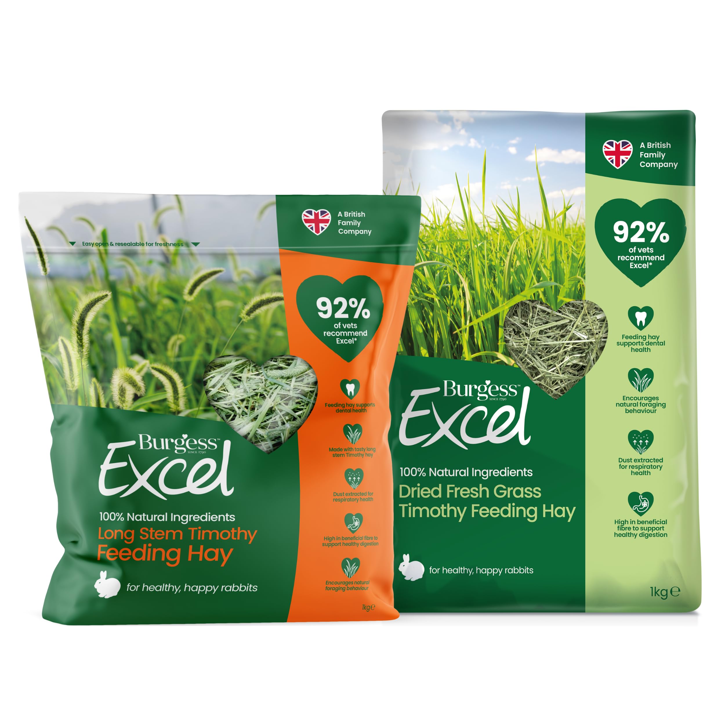 Burgess Excel Mixed Feeding Hay Value Bundle, 2KG – Dried Fresh Grass and Long Stem Feeding Hay for Rabbits – 100% Natural Ingredients, Dust Extracted Timothy Hay