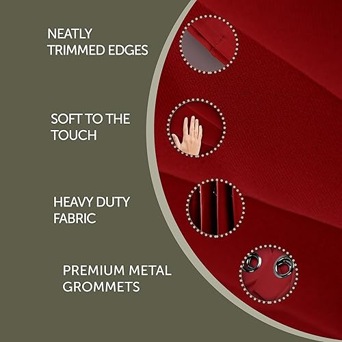 Miniatura 4 de Rod Desyne Cortina opaca con aislamiento térmico para ventana con ojales de metal, 180 x 96 pulgadas, color rojo, 1 panel