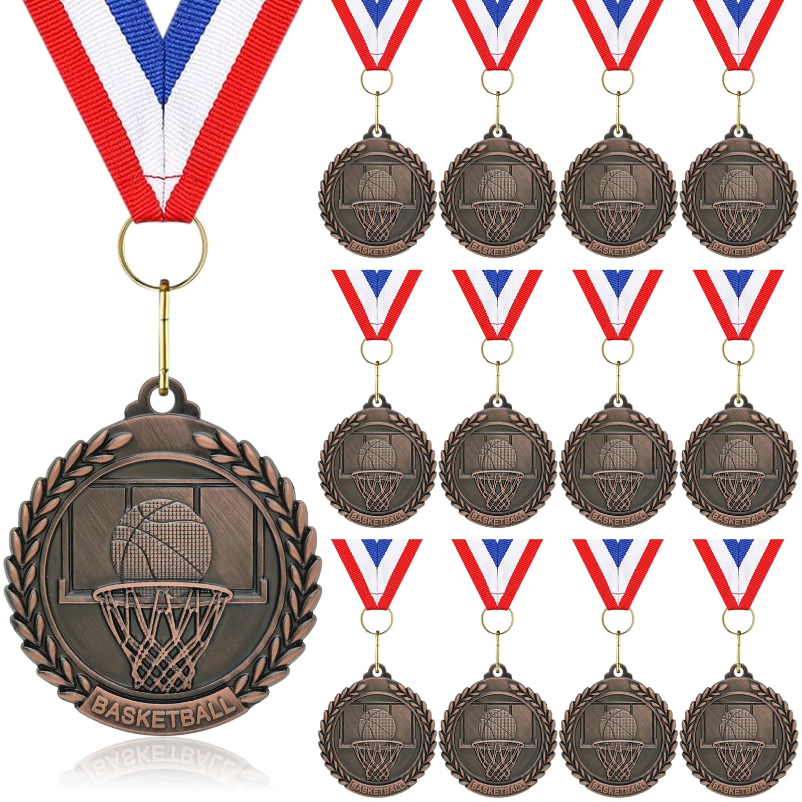 Basketball Medals for Awards - 12 Pack Gold Metal Medal for Basketball Team, Sports Day Favors Prizes for Kids Boys Children Adults