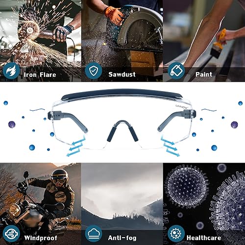 Miniatura 25 de UKNOW Anteojos de seguridad sobre lentes, gafas de seguridad antivaho protección ocular envolvente, gafas protectoras ANSI Z87.1 Rosa