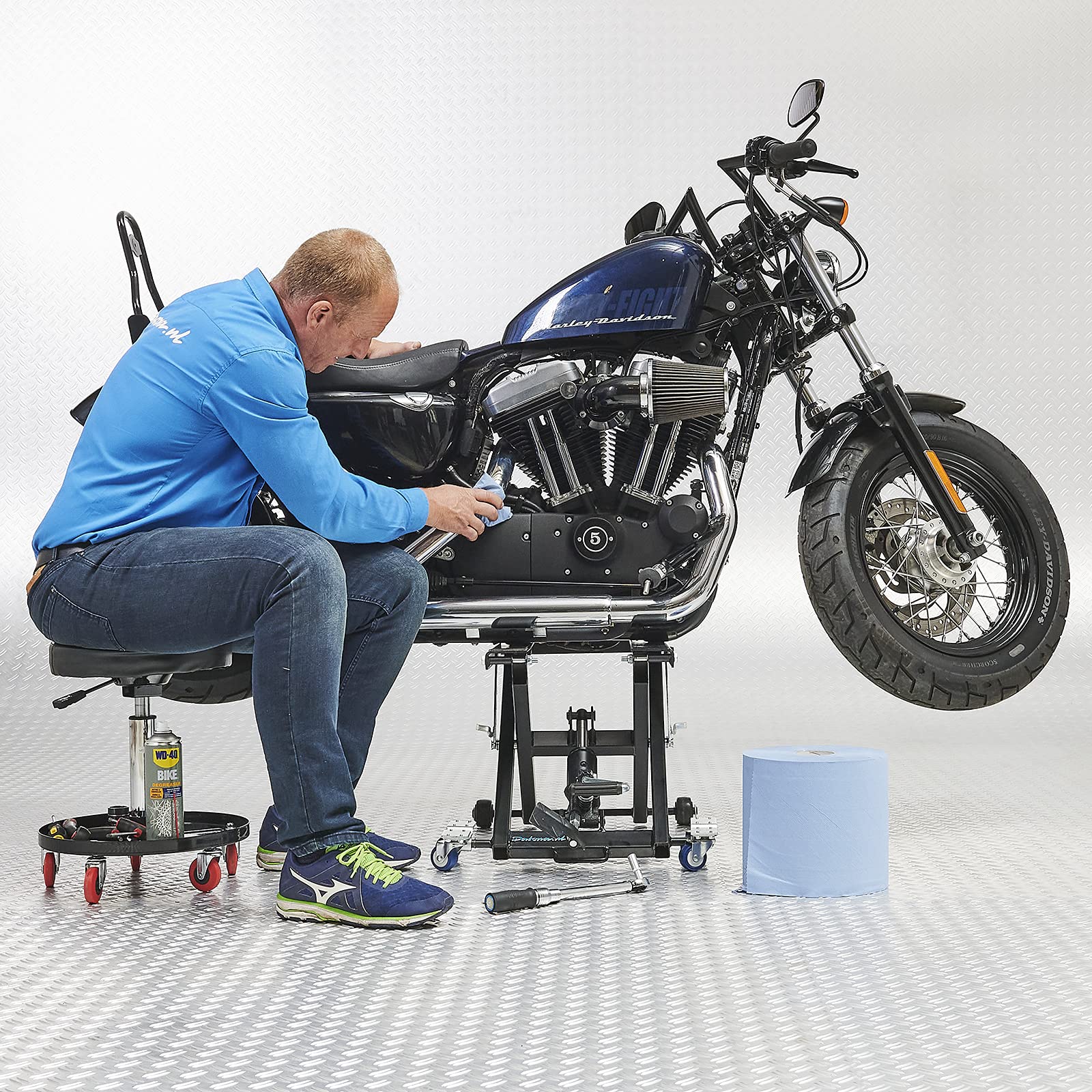 Motorradheber Scherenheber Harley-Lift Mattschwarz - Motorrad Scherenhebebühne 500 kg Tragkraft - 42 cm Hubhöhe, 9,5 cm Mindesthöhe, 85 x 50 cm, Fußhebel & Gummiauflage